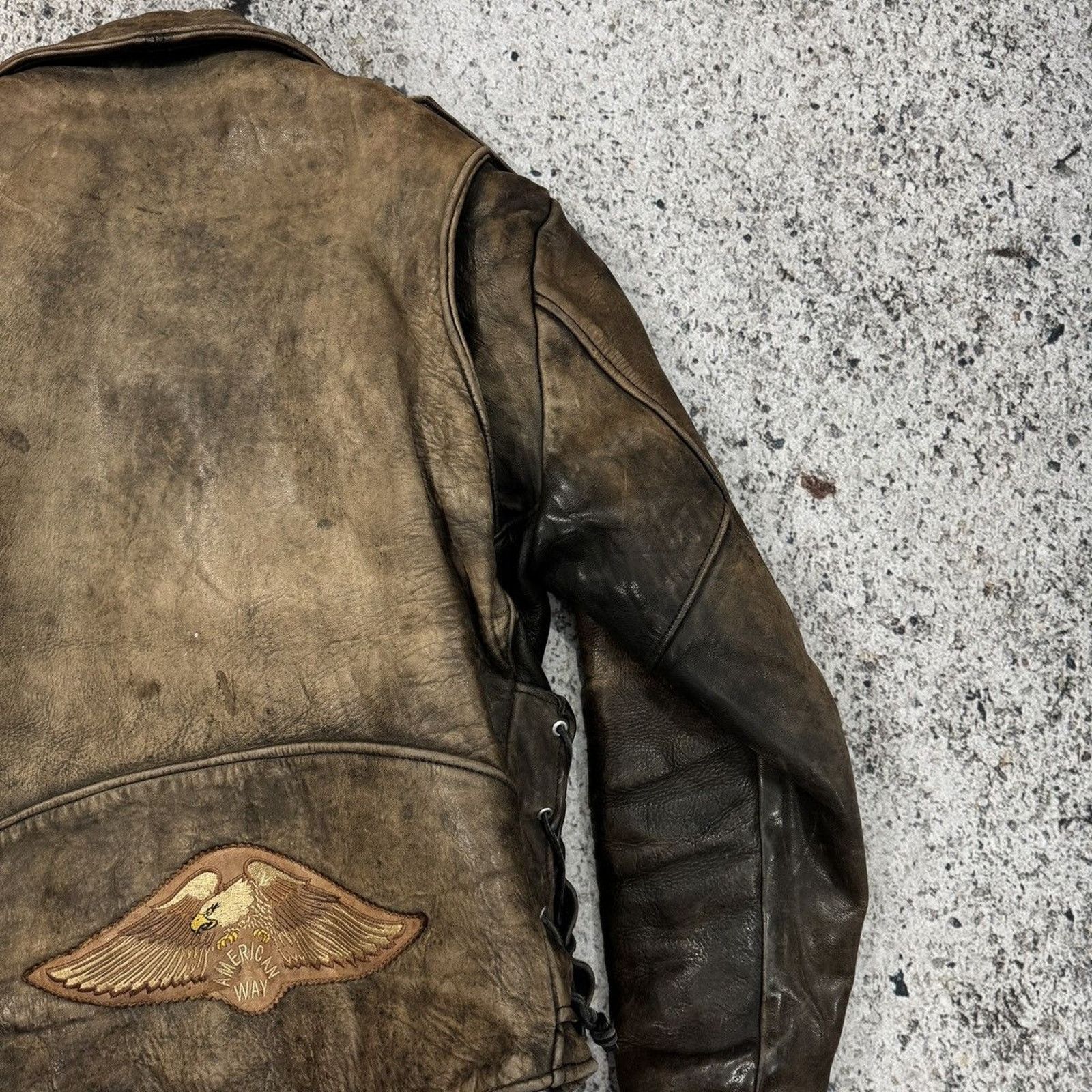 Vintage 90s Aged Faded Leather Motorcycle Jacket ERD Grunge Biker Size US L / EU 52-54 / 3 - 20 Thumbnail