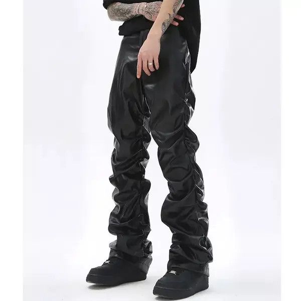VIBE Loose Ruched Casual Pu Leather Pants Streetwear Punk Rock Size US 32 / EU 48 - 8 Thumbnail