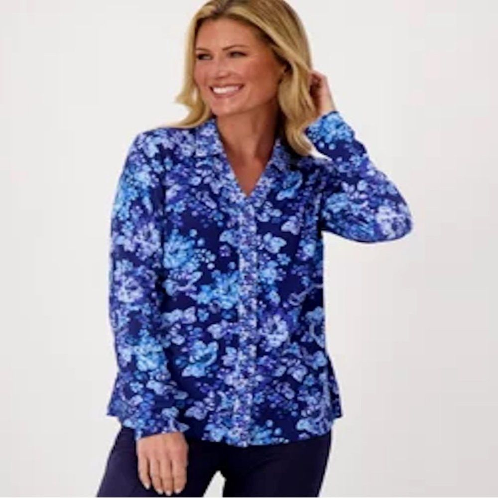 Isaac Mizrahi New Isaac Mizrahi Live! Mixed Print Button Front Blue Long Size 3XL / US 20-22 - 1 Thumbnail