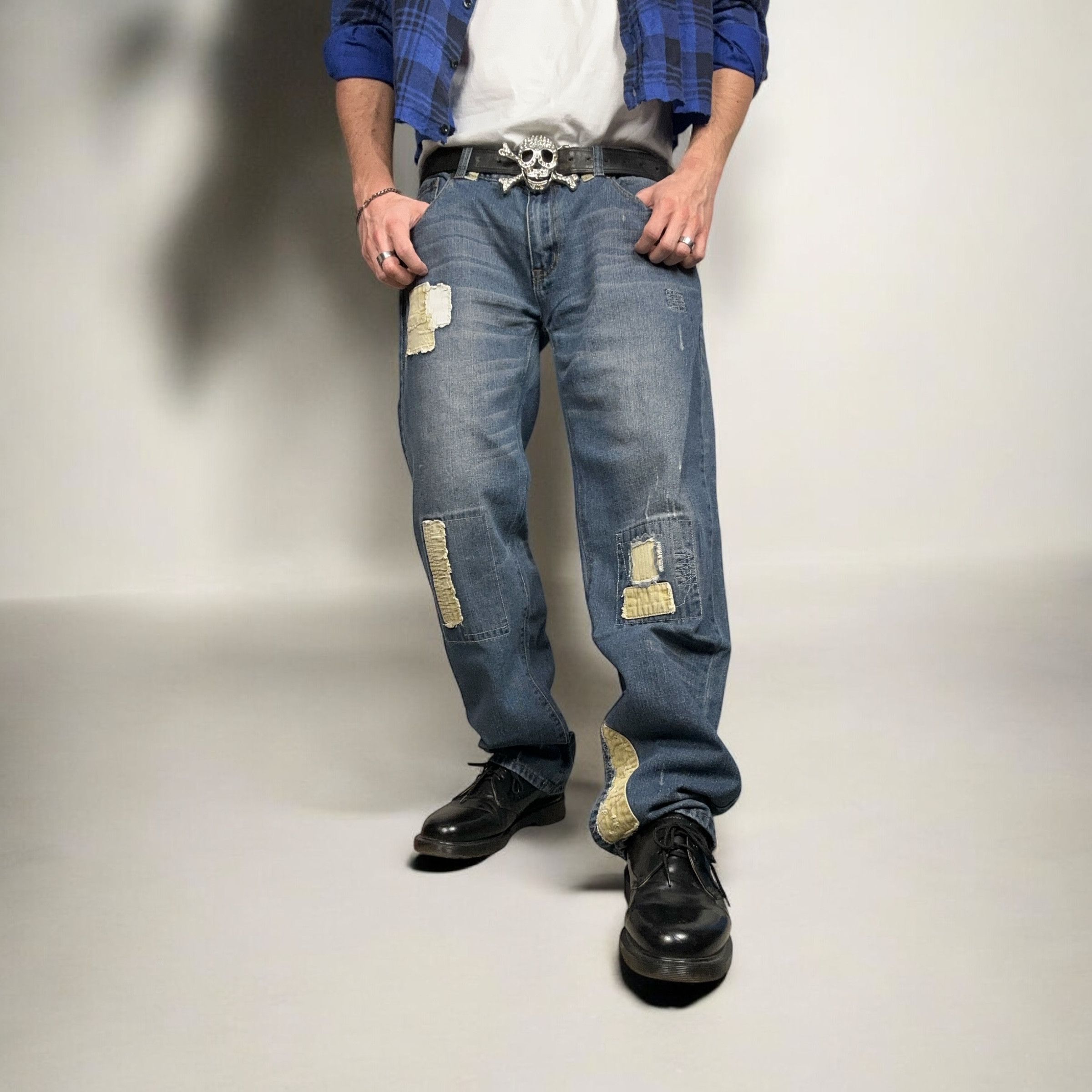 Vintage y2k Baggy Reworked Denim Pants Jeans Washed