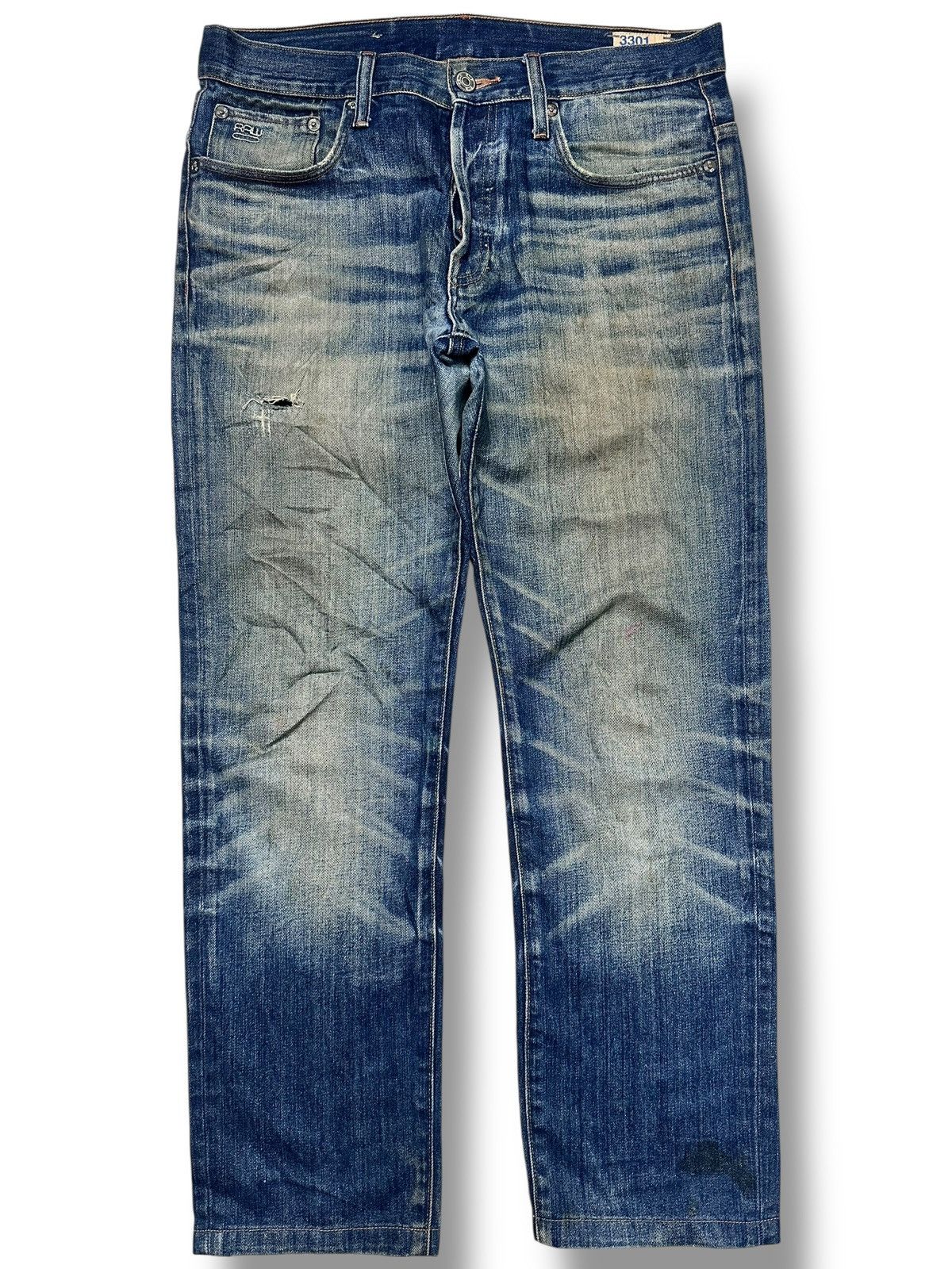 G-Star G-Star Raw 3301 Slim Fit Denim Jeans Vintage Faded Mud Wash Size US 34 / EU 50 - 1 Thumbnail