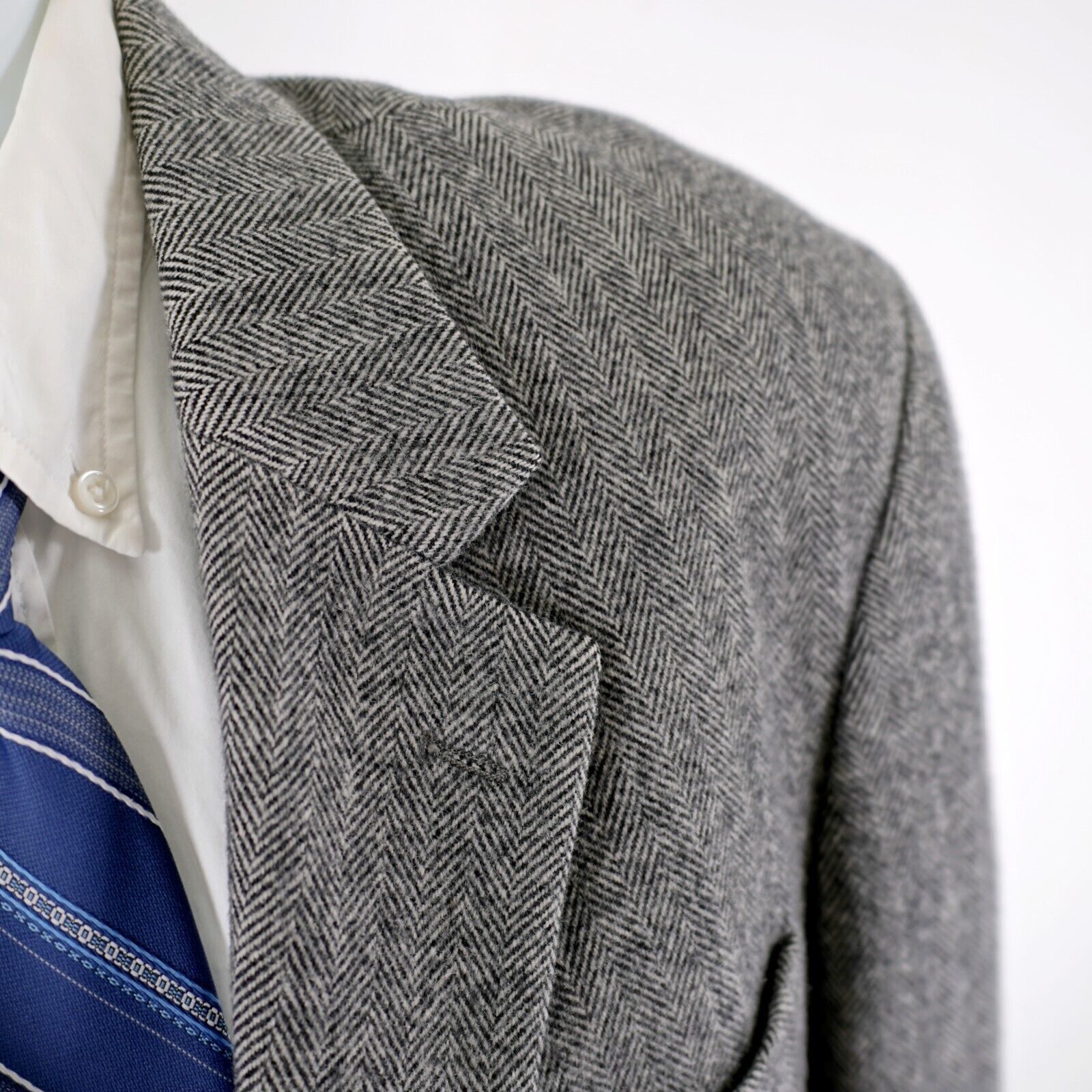 Designer Cricketeer Tweed Wool Camel Hair Nylon Gray Herringbone 2 Bu Size 42L - 2 Thumbnail