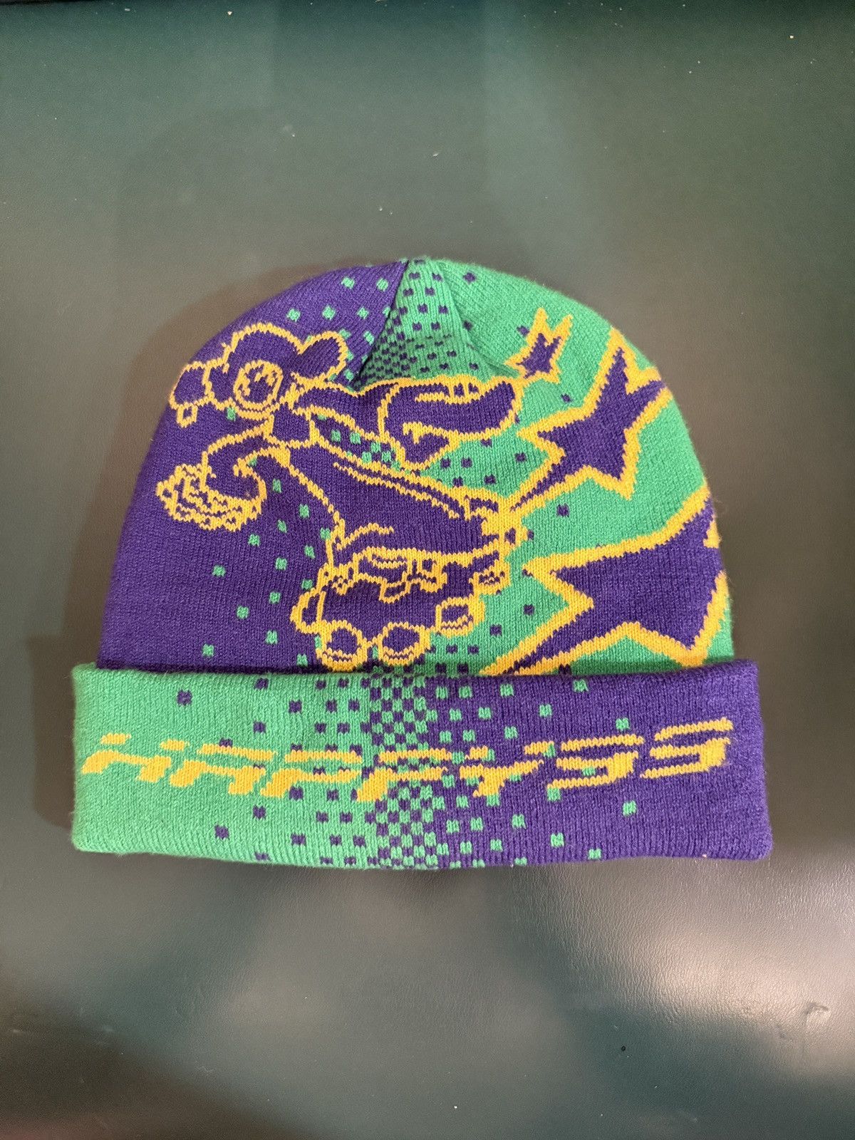 Happy99 Happy 99 black and green knitted visor brim cap | Grailed