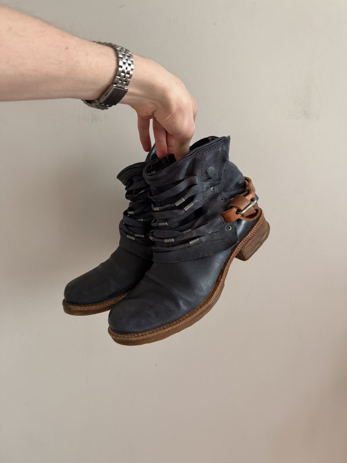 A.S.98 A.S.98 Distressed Leather Buckle Zip Boots Size US 9 / IT 39 - 1 Thumbnail
