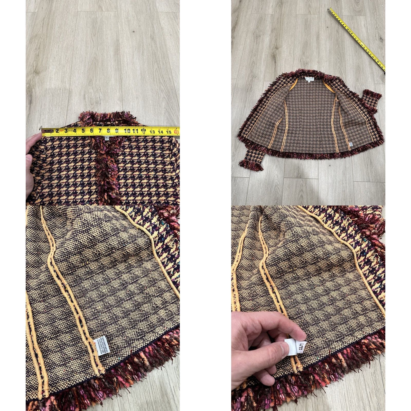 Vintage St John Collection Blazer Women's Size 2 Houndstooth Tweed Knit Mid-Length Lightweight Hook Closure USA Size XS / US 0-2 / IT 36-38 - 9 Thumbnail