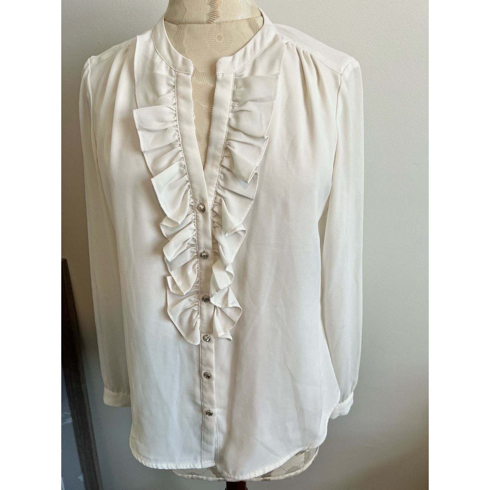 Karl Lagerfeld Karl Lagerfeld Paris Ruffle Long Sleeve Button Up Small Size S / US 4 / IT 40 - 2 Thumbnail