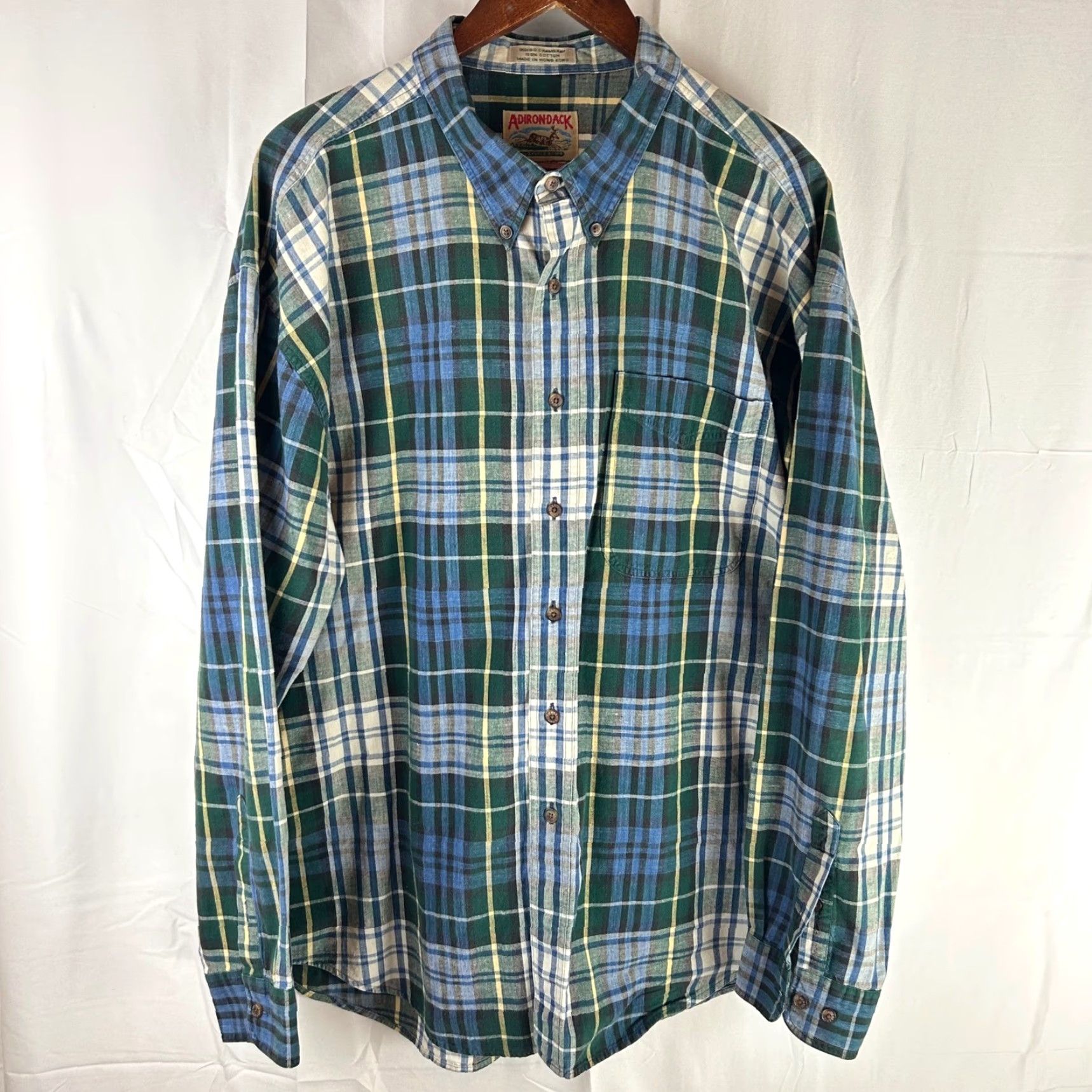 Vintage VINTAGE Adirondack Shirt Indigo Chambray Plaid Long Sleeve Button Up Mens 2XL Green Plaid Button-Up Chest Pocket Casual Fall Winter Mens Size US XXL / EU 58 / 5 - 2 Thumbnail