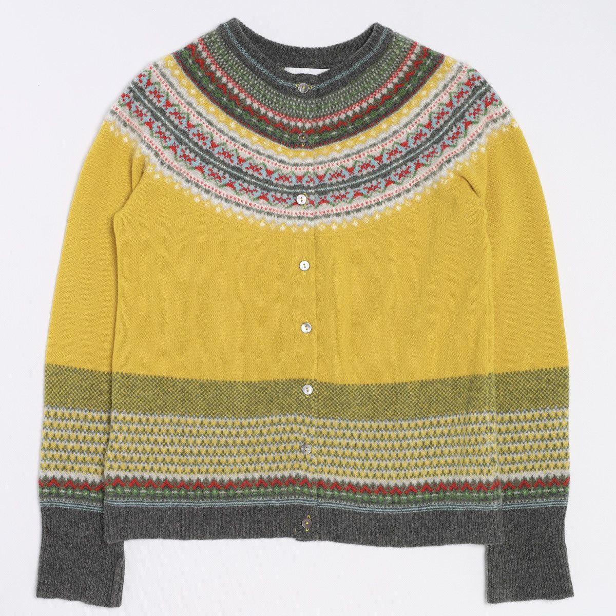 Other Eribe Scotland Fair Isle Pattern Cardigan Sweater Wool Yello Size L / US 10 / IT 46 - 1 Thumbnail