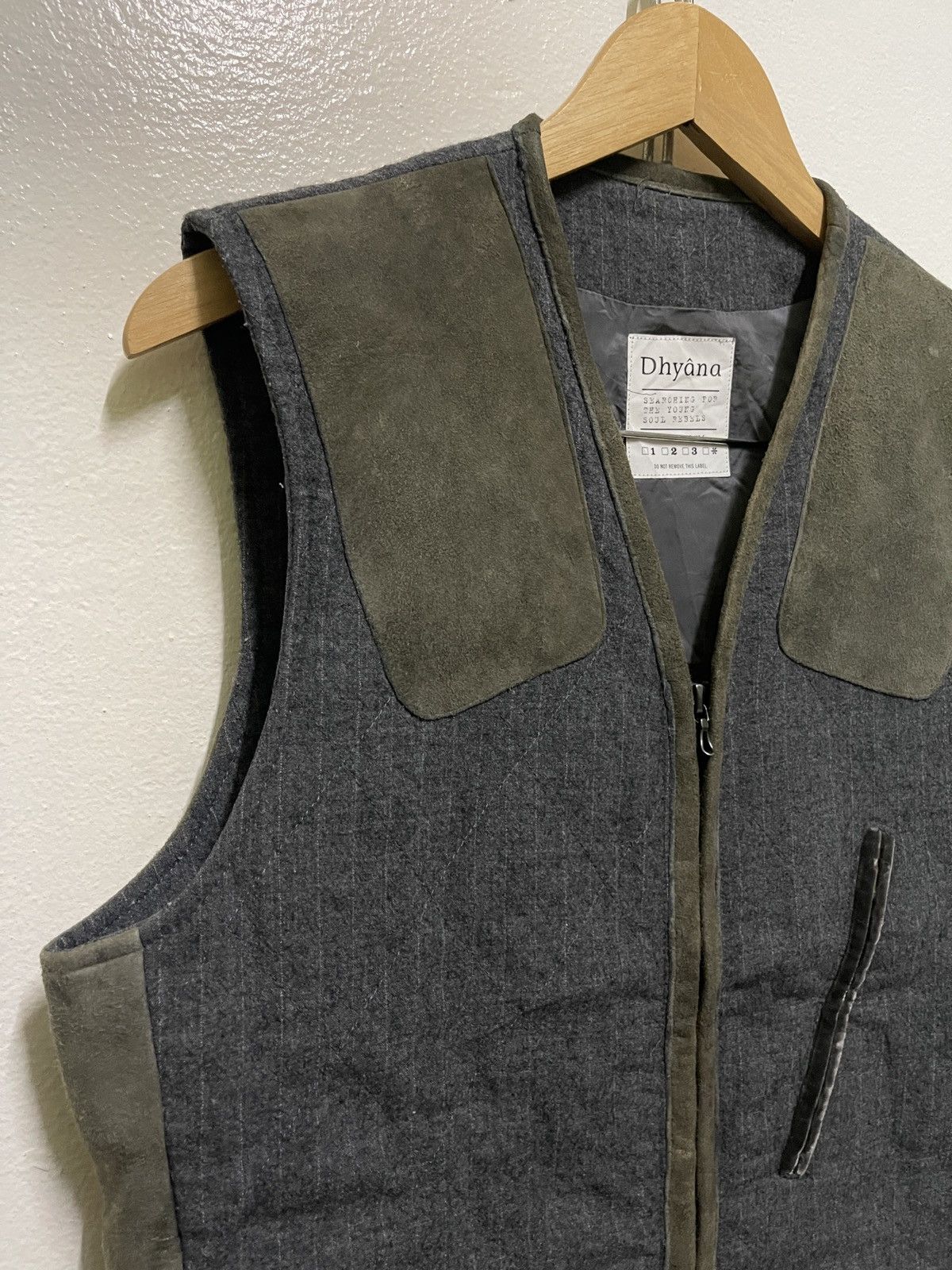 Japanese Brand Dhyana Wool Stripe Leather Switch Quilted Vest Size US XL / EU 56 / 4 - 2 Thumbnail