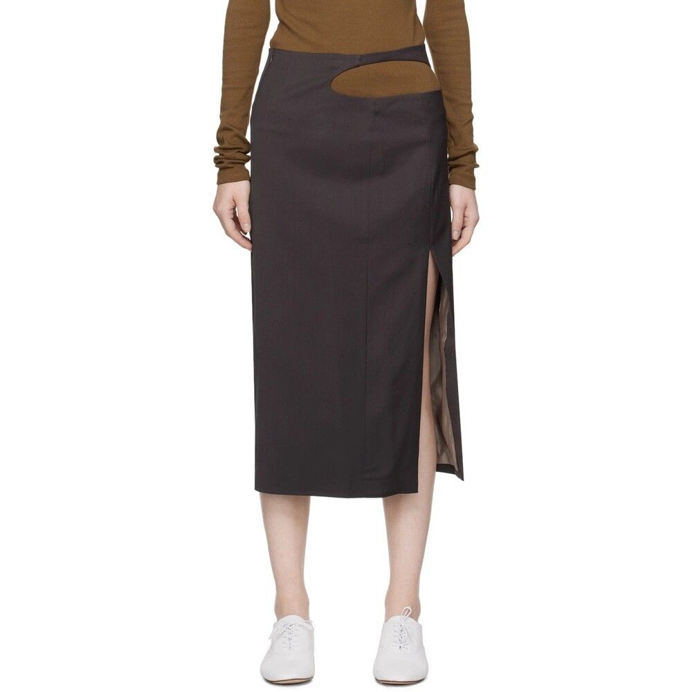 LOW CLASSIC LOW CLASSIC Curve Hole Midi Skirt Size M Gray Keyhole Waist Size 30" / US 8 / IT 44 - 1 Thumbnail