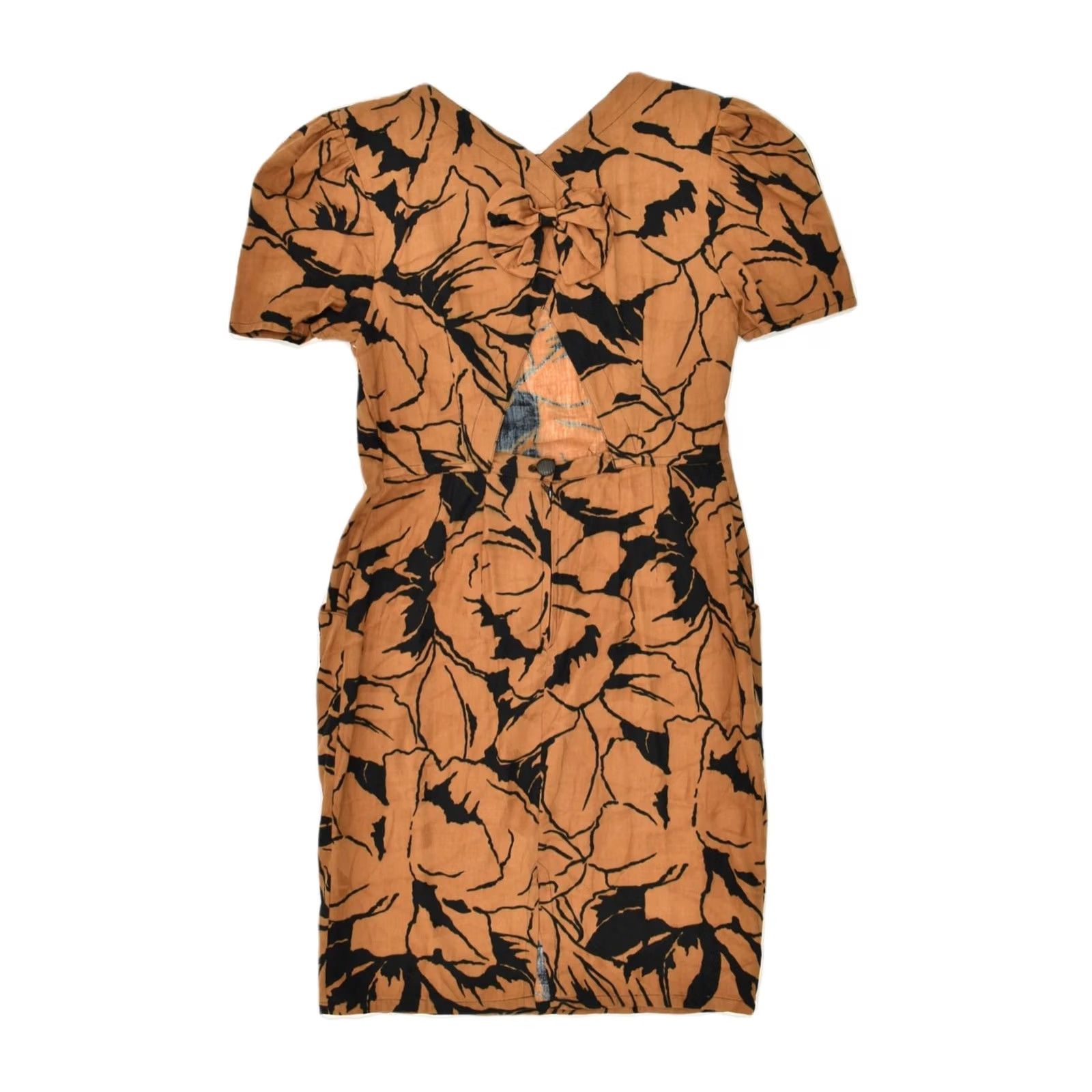 Vintage VINTAGE Womens Sheath Dress Large Brown Floral Cotton UK 14 Size L / US 10 / IT 46 - 2 Thumbnail