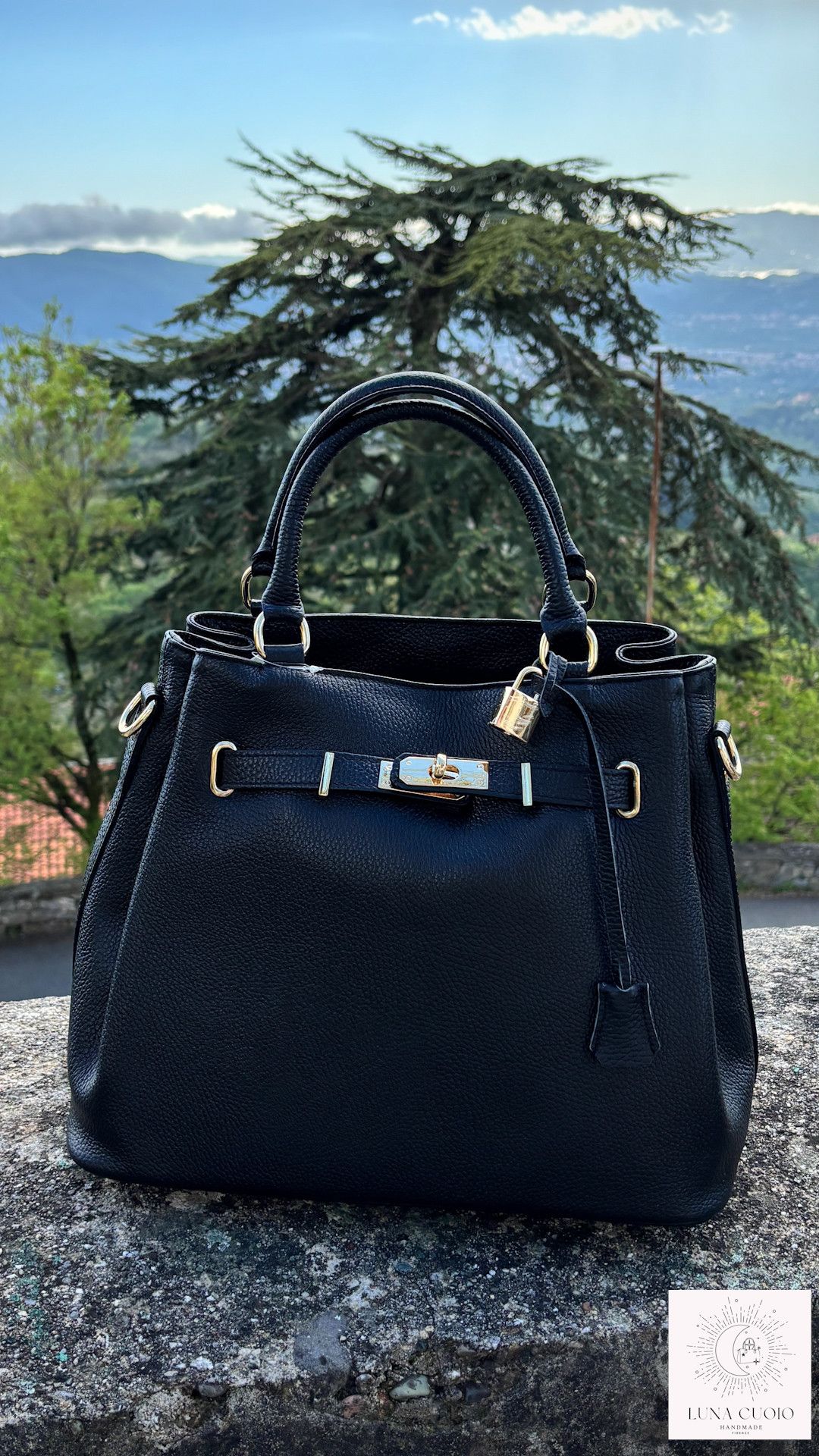 Vera Pelle Elegant Black Genuine Leather Handbag Size ONE SIZE - 4 Thumbnail