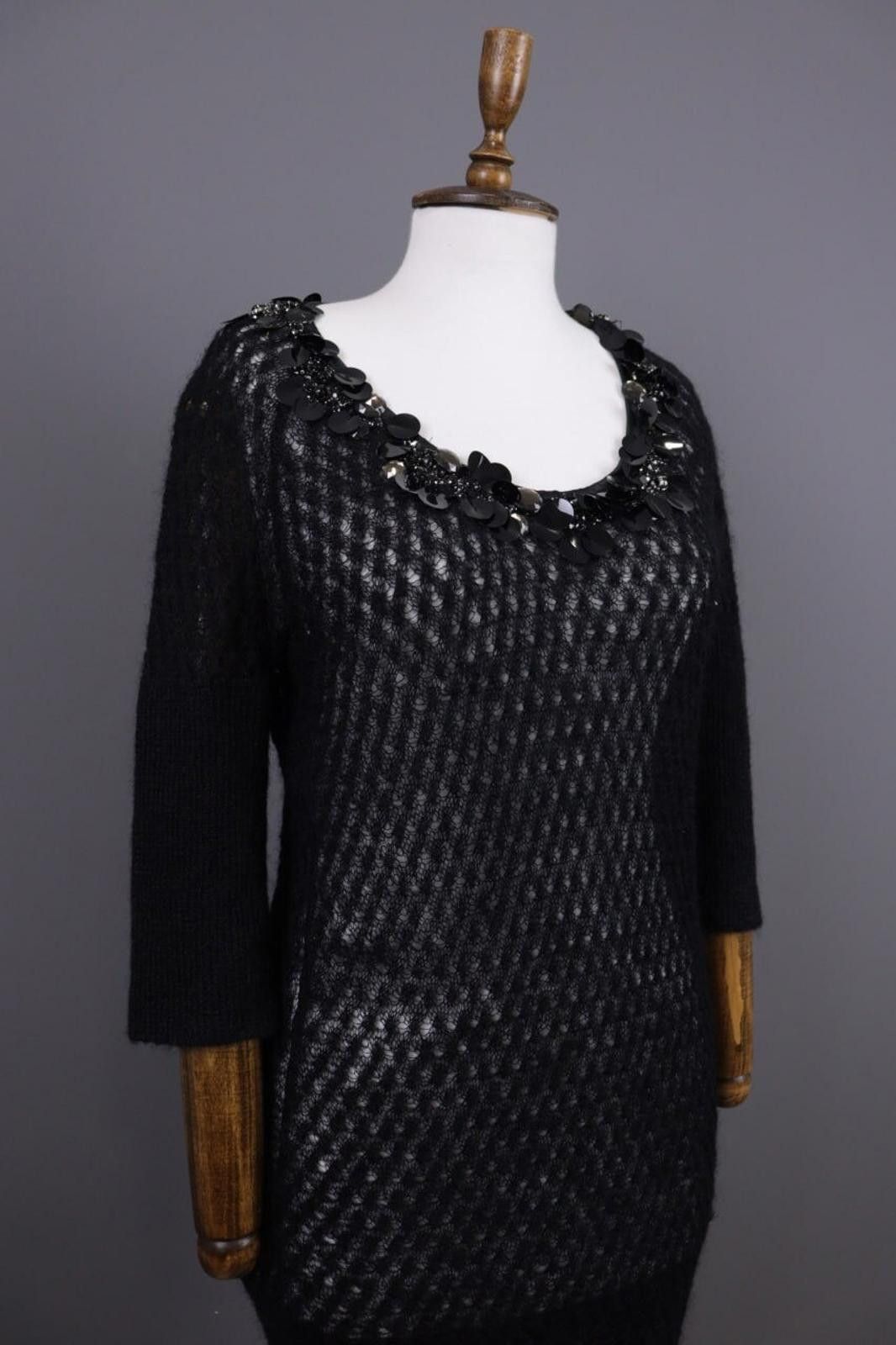 Pink Floyd Pinko Black 3/4 Sleeve Knit Mesh Mohair Bodycon Dress Size L Size L / US 10 / IT 46 - 6 Thumbnail