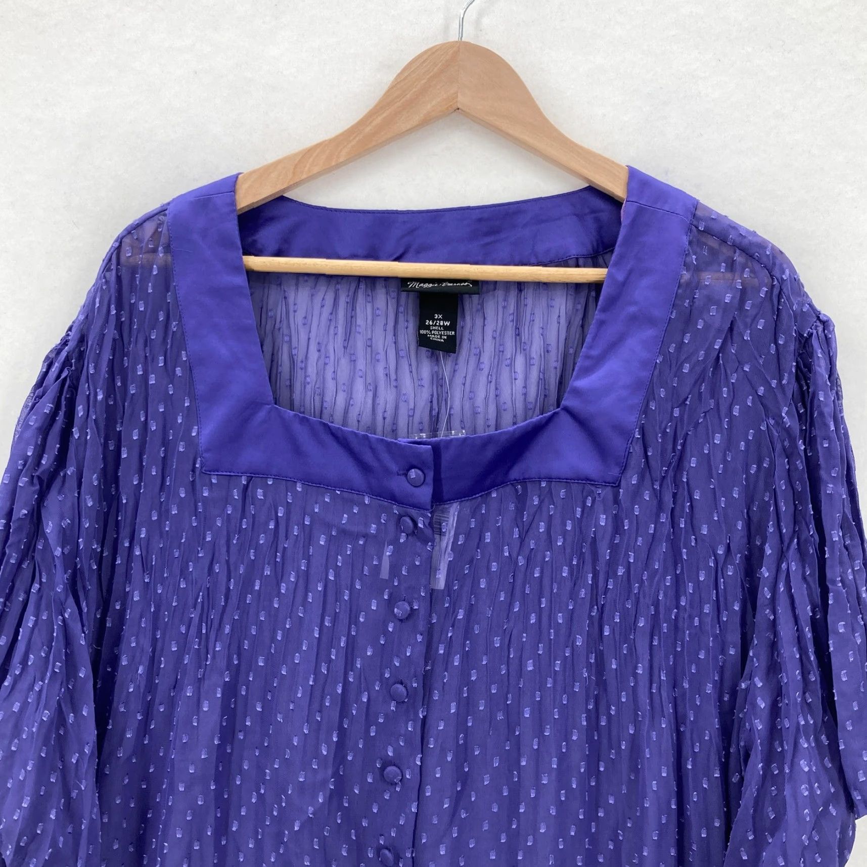Vintage Maggie Barnes Shirt Womens 3X Purple Sheer Swiss Dot Button Front Ruffle Hem NWT Size XXL / US 16-18 / IT 52-54 - 2 Thumbnail