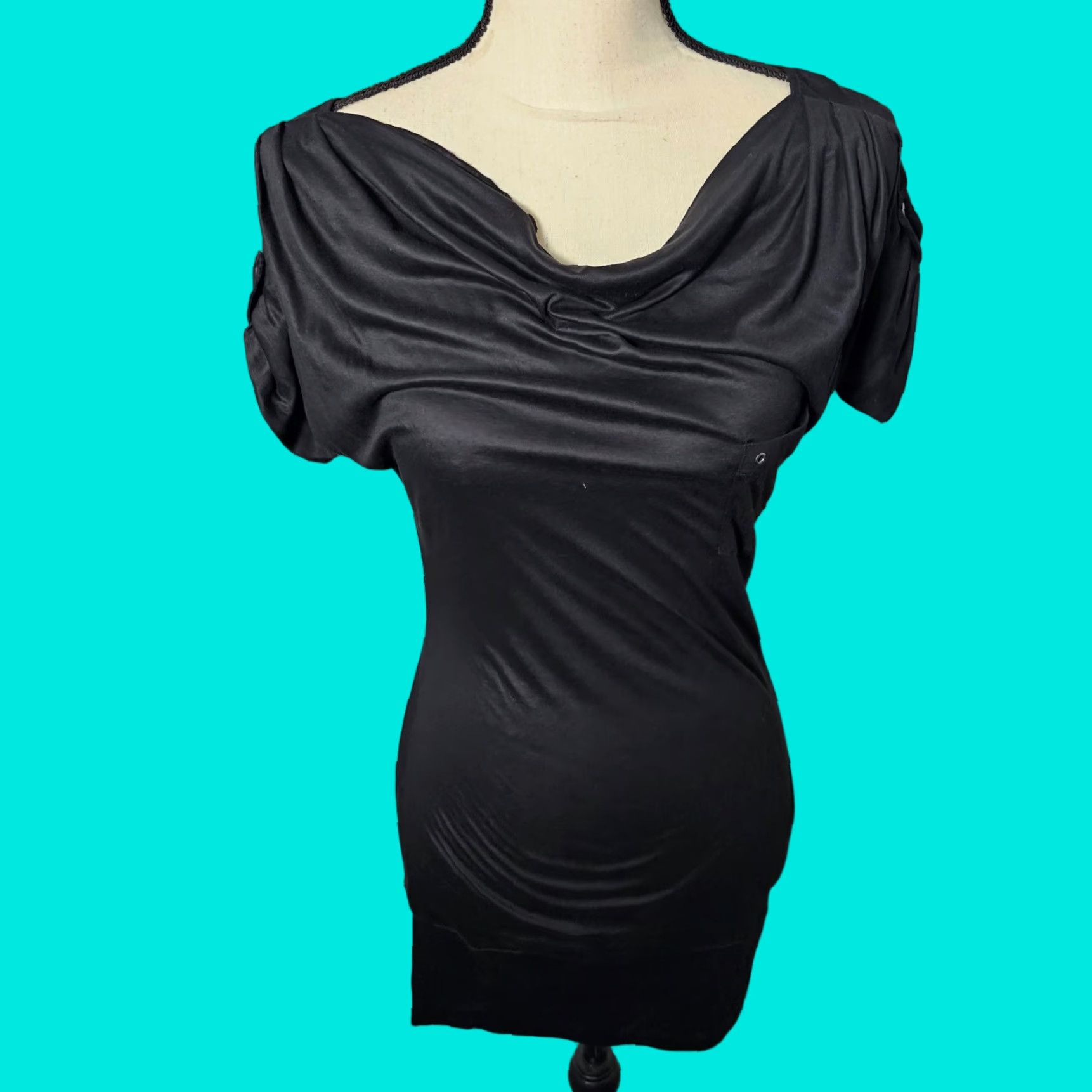 Banana Republic Banana Republic Blouse Womens M Black Draped Cowl Neck Short Sleeve Stretch Pocket Size M / US 6-8 / IT 42-44 - 1 Thumbnail