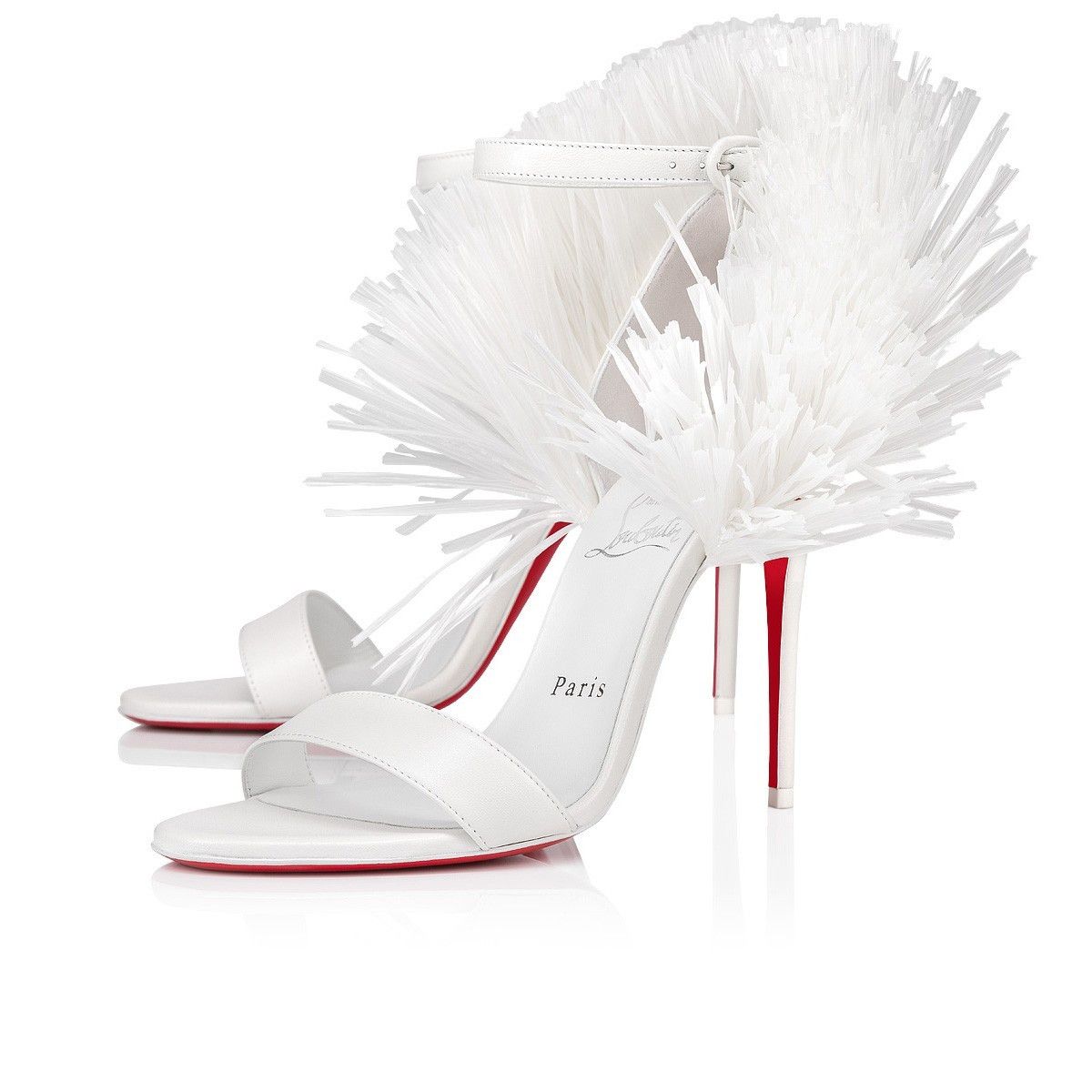Christian Louboutin oc11z0225 Loubi Girl Raffia 100mm Heeled Sandal in White Size US 5 / IT 35 - 1 Thumbnail
