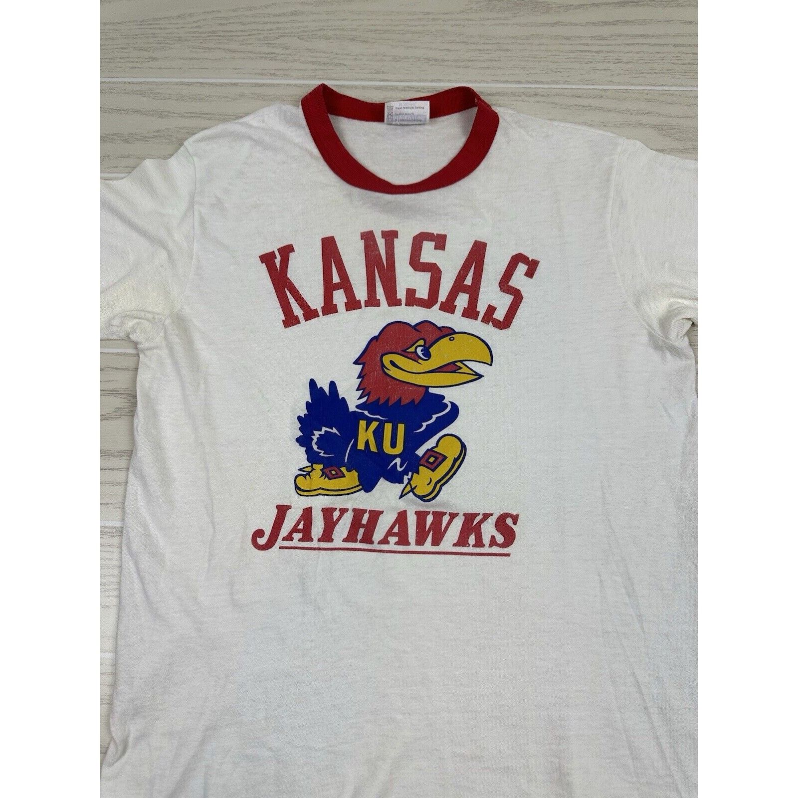 Hanes × Vintage Vintage 80s Kansas KU Jayhawks Ringer Shirt Size US M / EU 48-50 / 2 - 2 Thumbnail