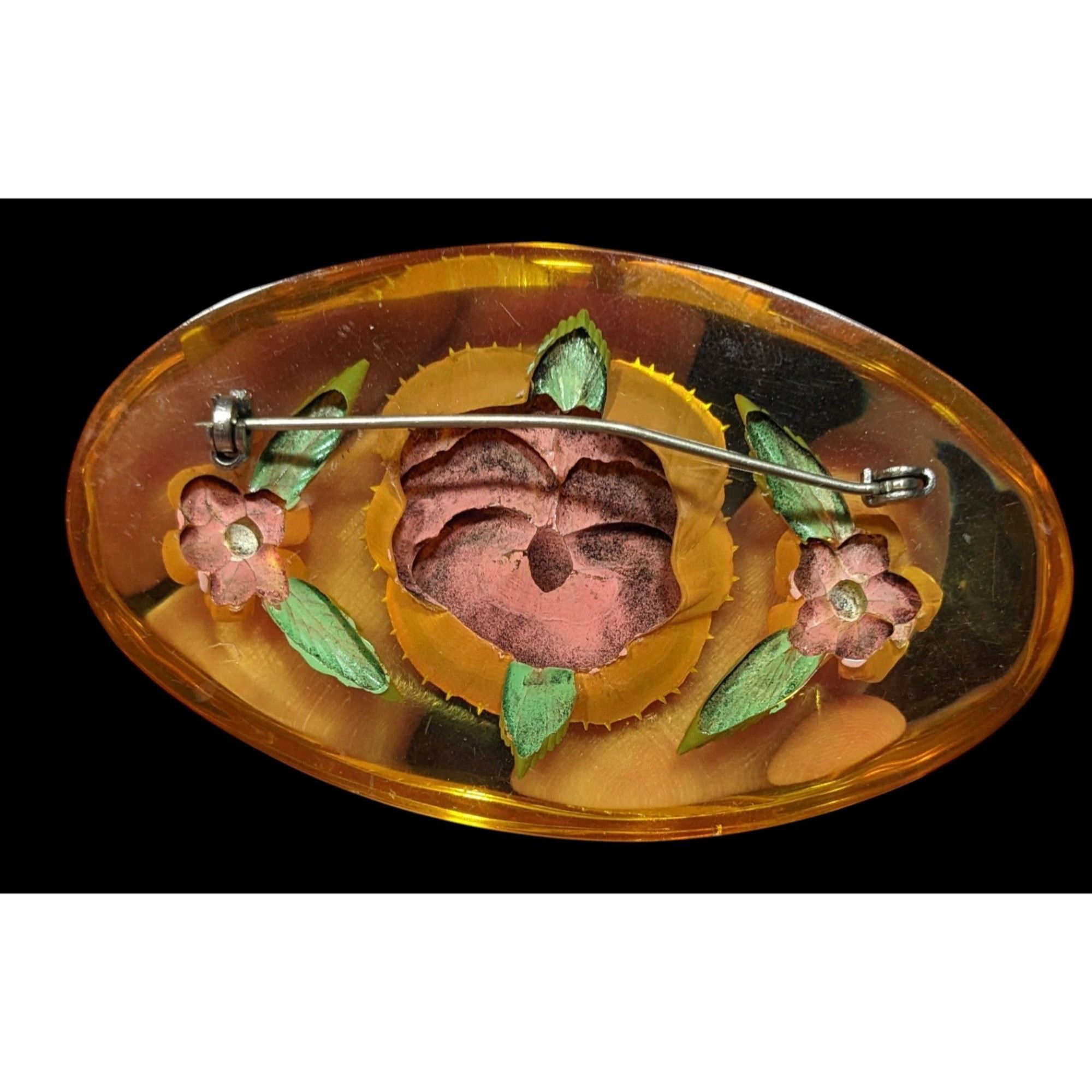 Other Vintage 1940s Floral Bakelite Reverse Carved Large Brooch Size ONE SIZE - 2 Thumbnail