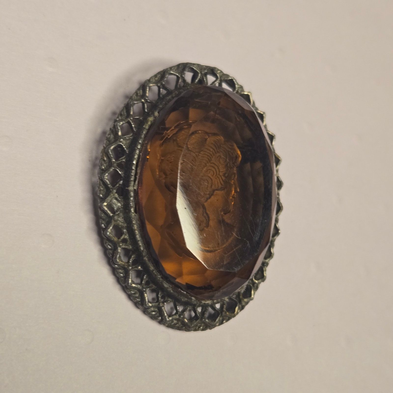 Vintage Vintage Amber Glass Cameo Brooch Pendant Ornate Filigree Size ONE SIZE - 11 Thumbnail
