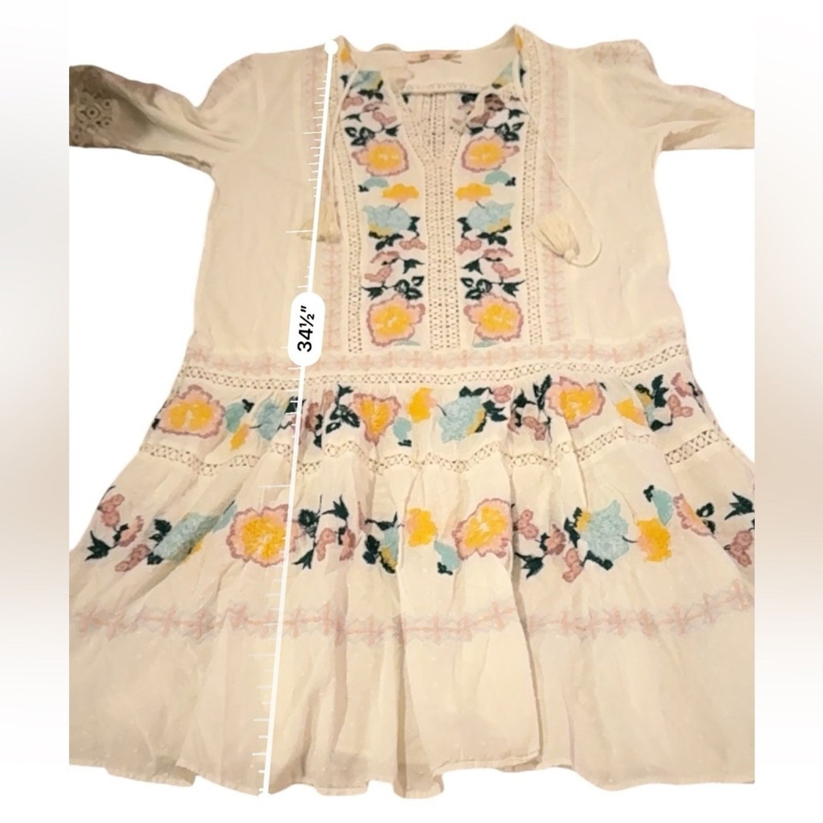 Tory Burch Tory Burch White Multicolor Floral Boho Long Sleeve Dress Size S / US 4 / IT 40 - 10 Thumbnail