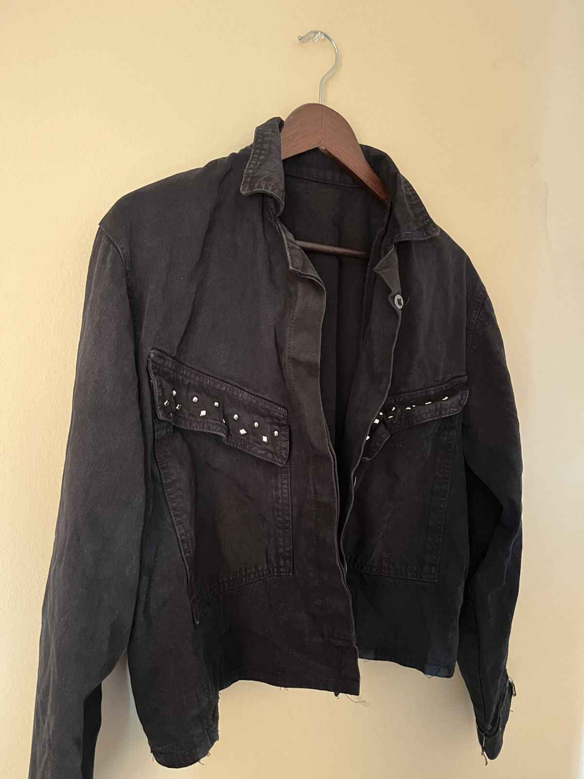 Vintage Over-dyed Black studded work jacket. Size US M / EU 48-50 / 2 - 2 Thumbnail