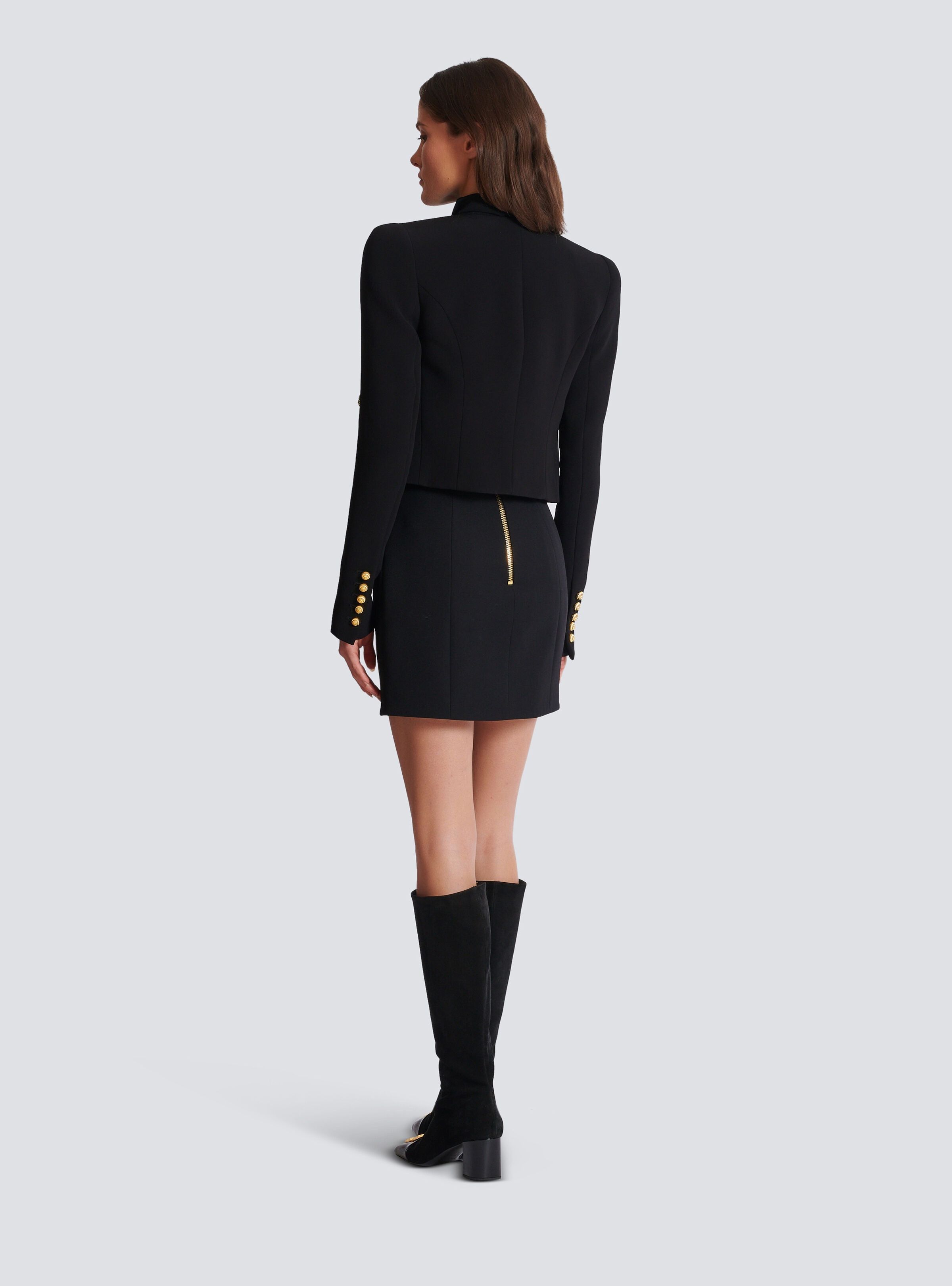 Balmain o1s1wg111025 Buttoned Cropped Crepe Jacket in Black Size M / US 6-8 / IT 42-44 - 4 Thumbnail
