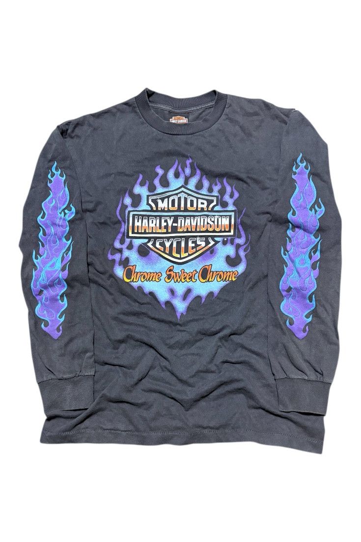 Harley Davidson Vintage 90's Harley Davidson sun faded chrome flame tshirt Size US L / EU 52-54 / 3 - 1 Thumbnail