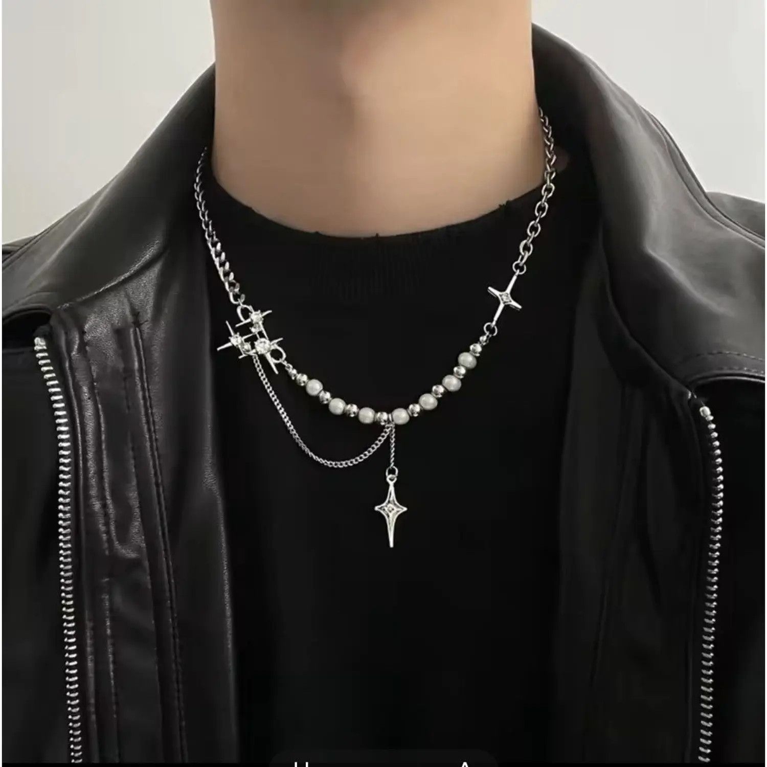 Jewelry Electro Chain Crystal Star Abstract Necklace Pop Punk in Silver, Men's