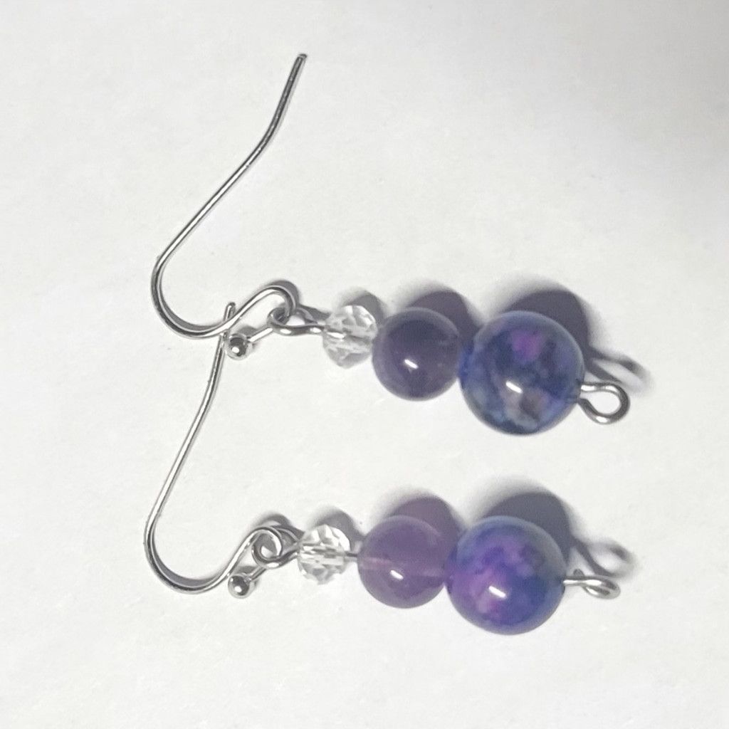 Handmade Natural Crystal Sugilite Amethyst Beaded Drop Earrings Size ONE SIZE - 4 Thumbnail