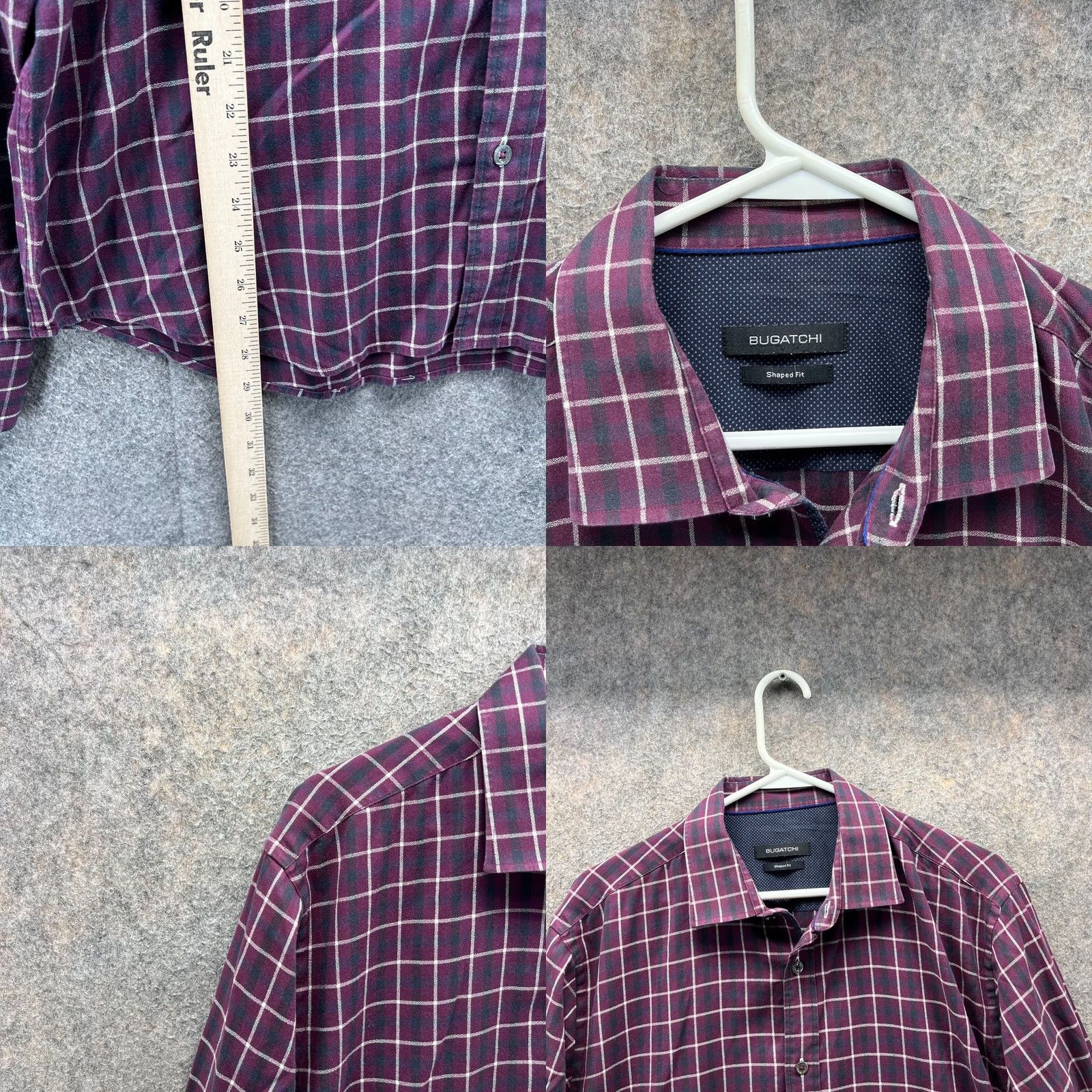 BUGATCHI VINTAGE Bugatchi Shirt Mens XL Purple Button-Down Glen Check Shaped Fit XL Button-Up, Check, Cotton, Men, Bugatchi Uomo Size US XL / EU 56 / 4 - 8 Thumbnail
