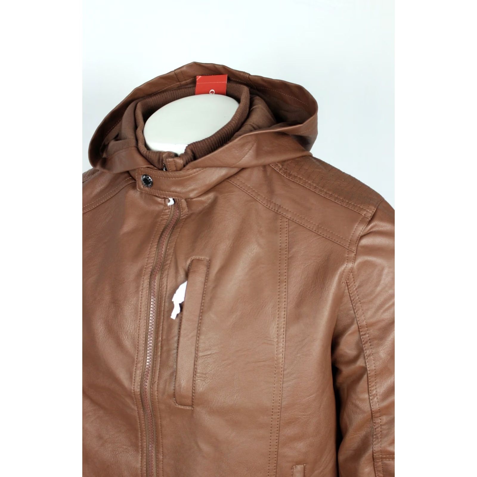 Guess GUESS Roney PU Faux Leather Jacket Hooded L Large Camel Brown Mens Jacket Size US L / EU 52-54 / 3 - 3 Thumbnail