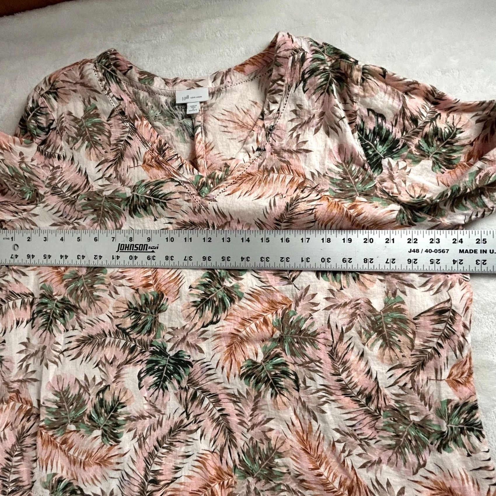 J. Jill J.Jill Love Linen Blouse Top 1X Pink V-Neck 3/4 Sleeve Tropical Print Lightweight Womens Shirt Size XL / US 12-14 / IT 48-50 - 7 Thumbnail
