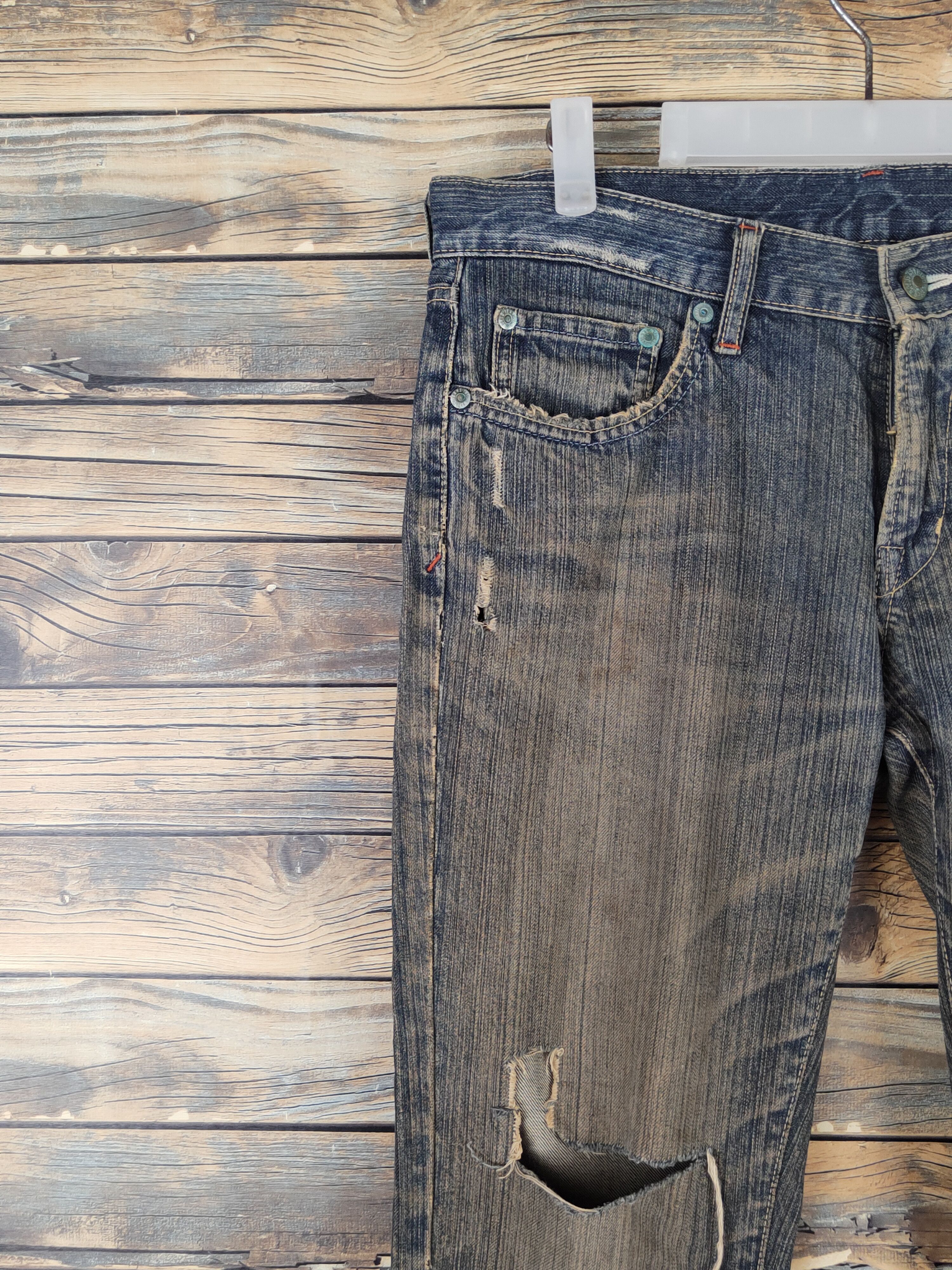 Japanese Brand Uniqlo Dark Blue Distressed Ripped Jeans #W1068 Size US 31 - 3 Thumbnail