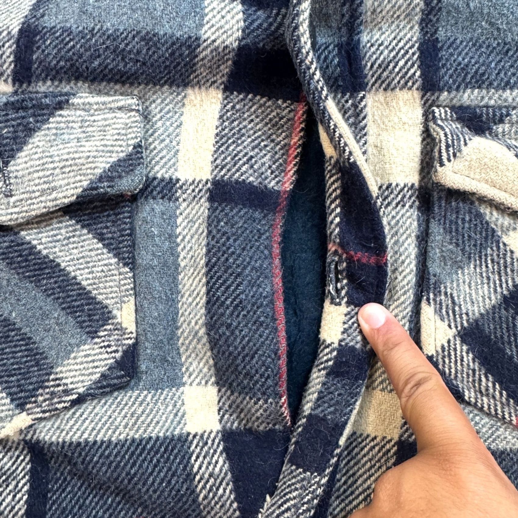 Sears VINTAGE Sears Men's L Reg Wool Coat Jacket Shacket Plaid Button Casual Work Outerwear Size US L / EU 52-54 / 3 - 7 Thumbnail