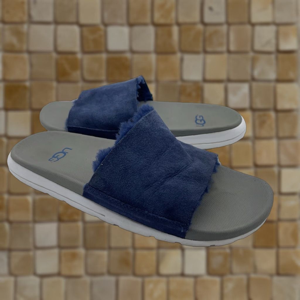 Ugg UGG Xavier Twin Face Men's Slides Navy Blue Size 8 Slippers Sandals Casual Slip On Fur Trim M Treadlite EVA foam Size ONE SIZE - 1 Thumbnail