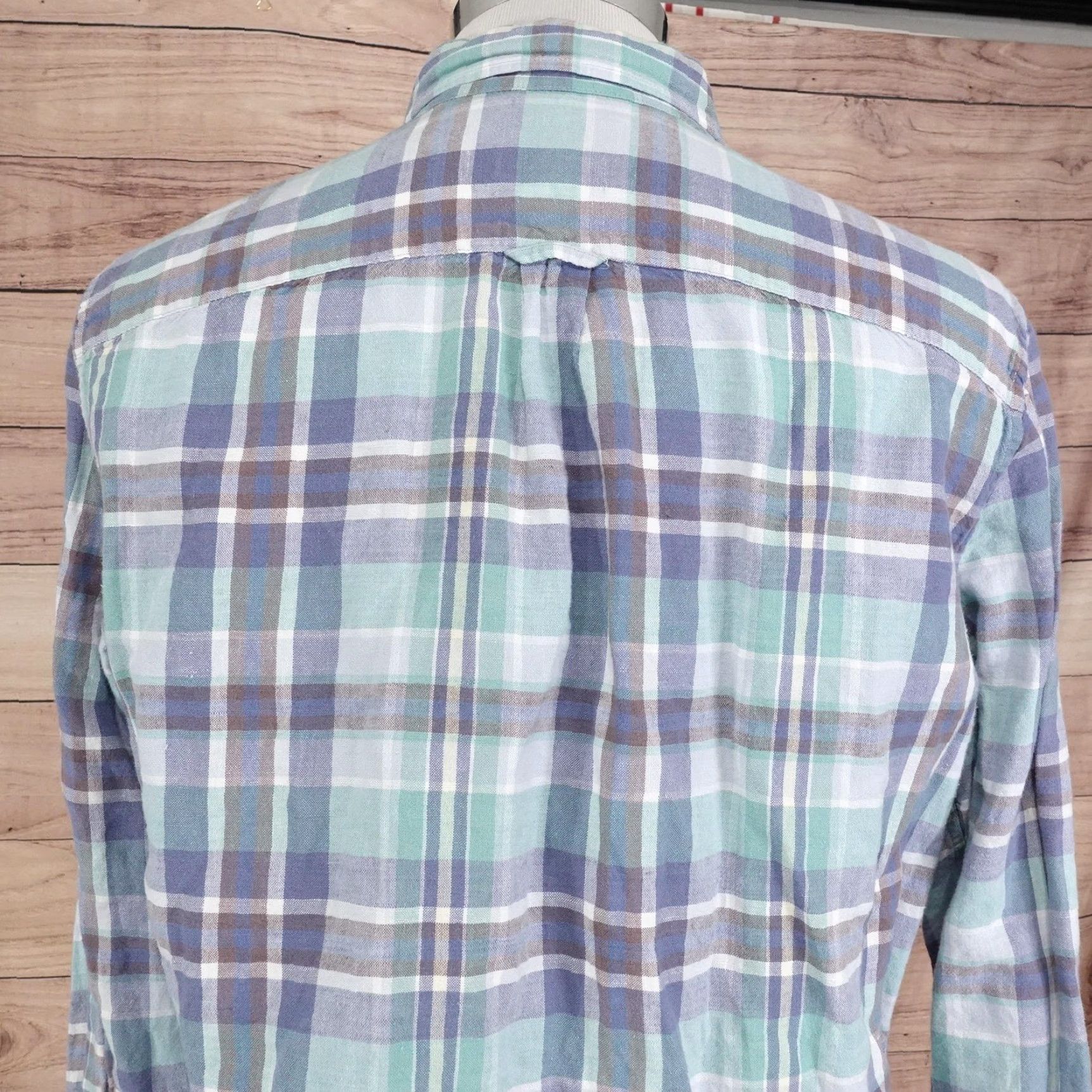 American Eagle Outfitters American Eagle Shirt L Green Plaid Seriously Soft Button Up Linen Classic Fit Size US L / EU 52-54 / 3 - 5 Thumbnail