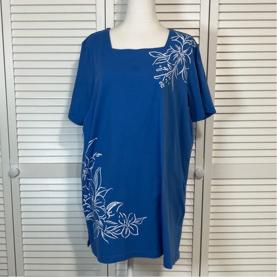 Blair Blair Anytime Boho Blue White Floral Tunic Blouse XLG Size XL / US 12-14 / IT 48-50 - 1 Thumbnail