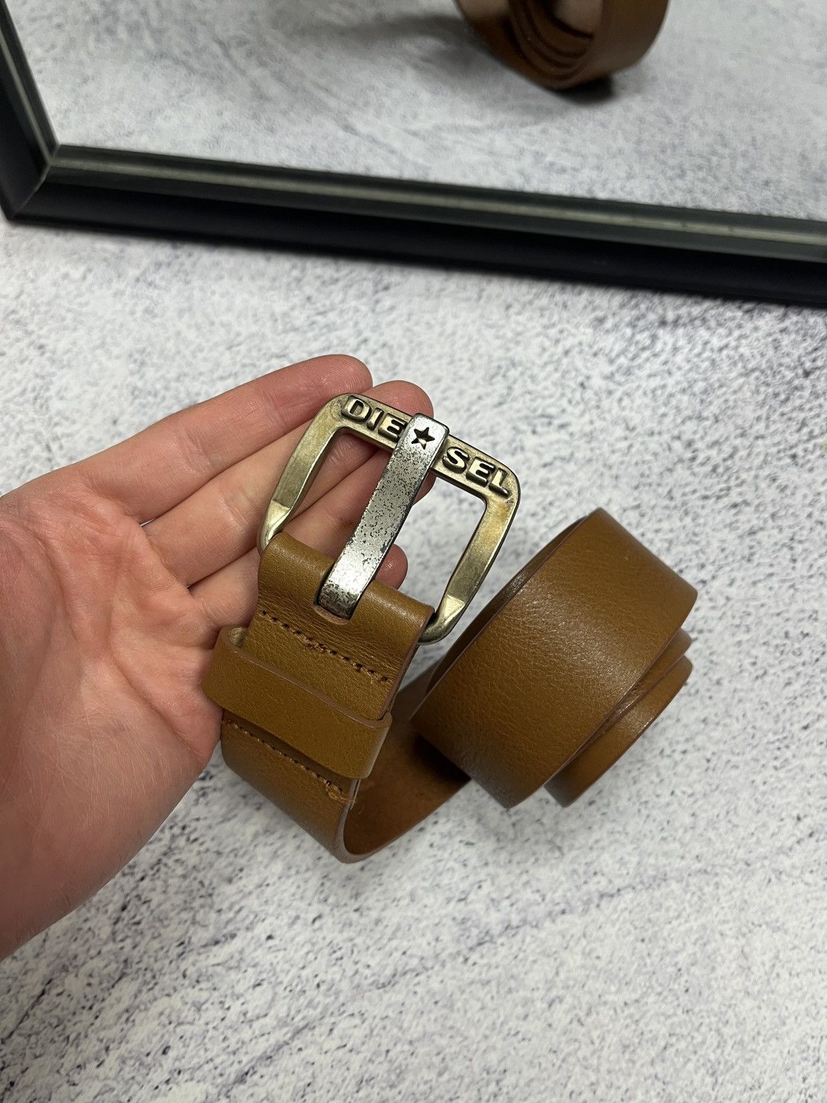 Diesel Diesel Leather Belt Big Metal Buckle Logo Brown Y2K Size ONE SIZE - 2 Thumbnail