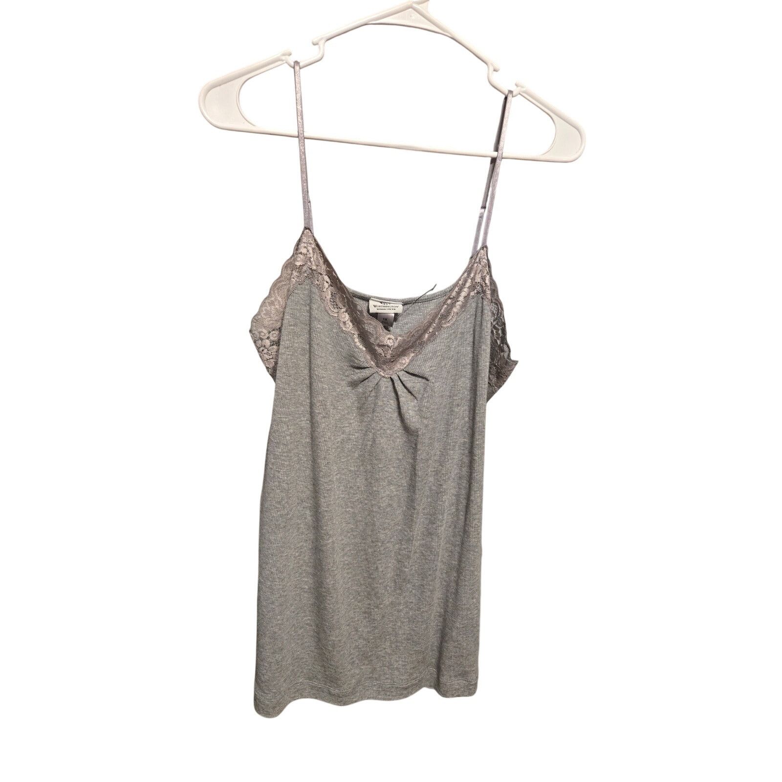 Worthington Worthington Woman 1X Gray Ribbed Lace Trim Cami Plus Size Size XXL / US 16-18 / IT 52-54 - 5 Thumbnail
