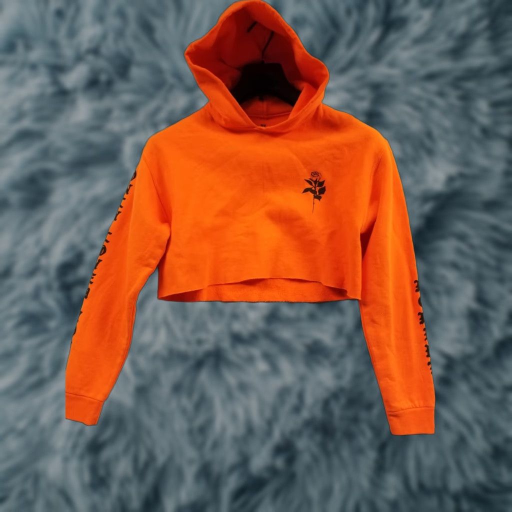 Anthropologie Anthropologie BSR Cropped Hoodie Sweatshirt XS Women Orange Love Pullover Long Sleeve V-Neck Cropped Activewear Size XS / US 0-2 / IT 36-38 - 1 Thumbnail