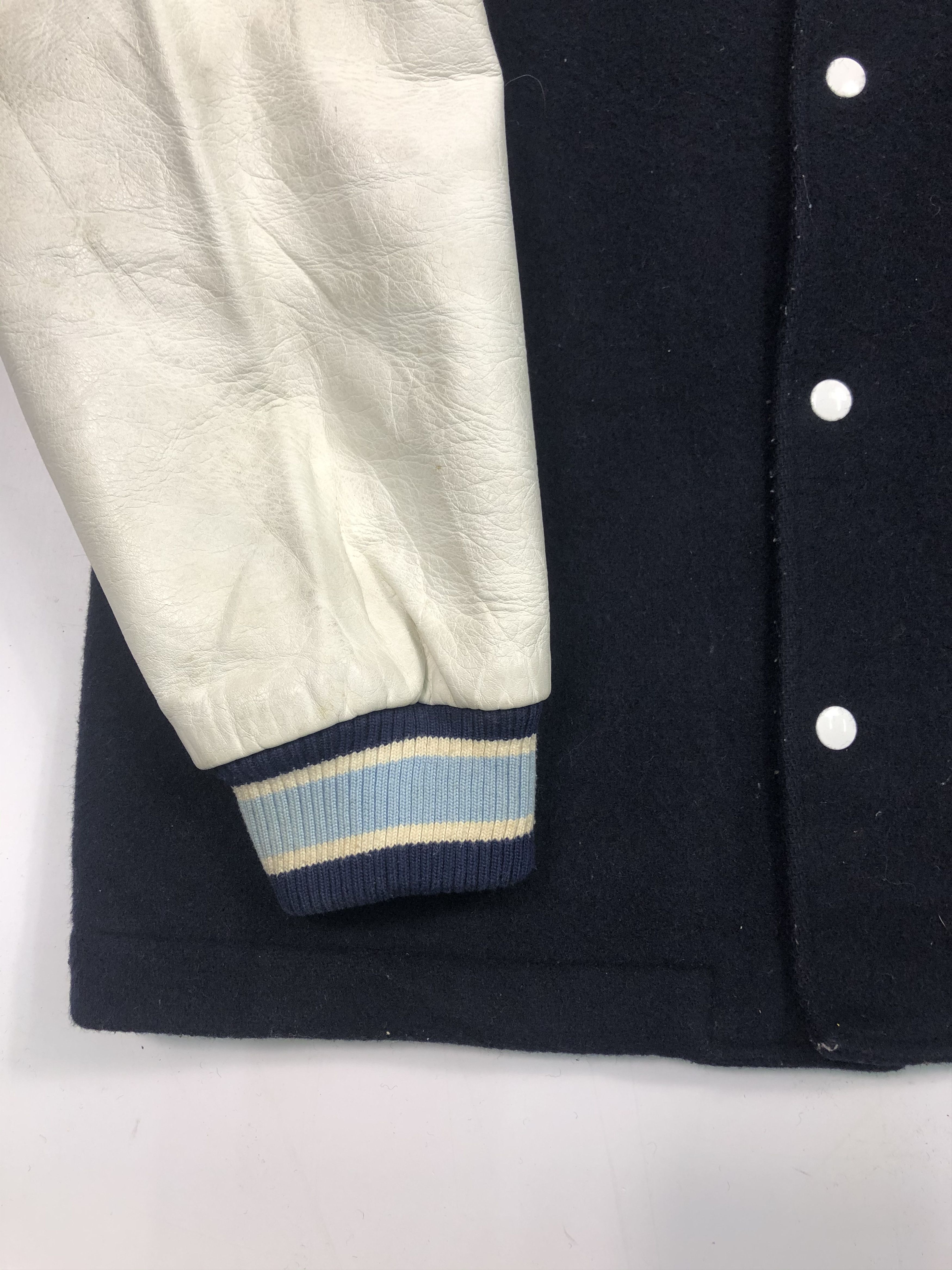 Japanese Brand Vintage 90s Alba Rosa Leather Sleeve Varsity Jacket V0074 Size US M / EU 48-50 / 2 - 4 Thumbnail
