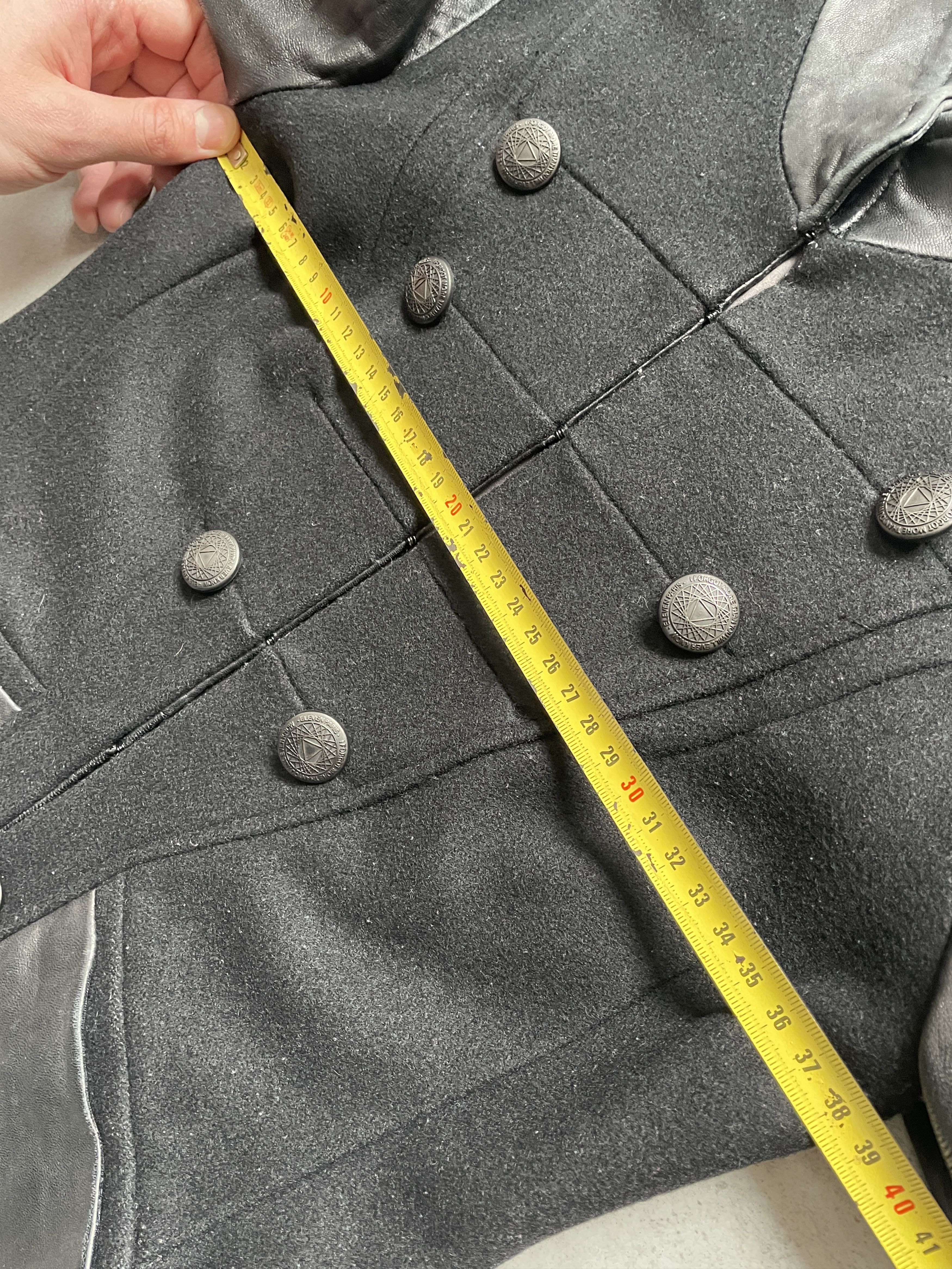 Eleven Paris BLACK WOOL LEATHER DOUBLE BRESTED BALMAIN TYPE NAPOLEONIC Size S / US 4 / IT 40 - 8 Thumbnail