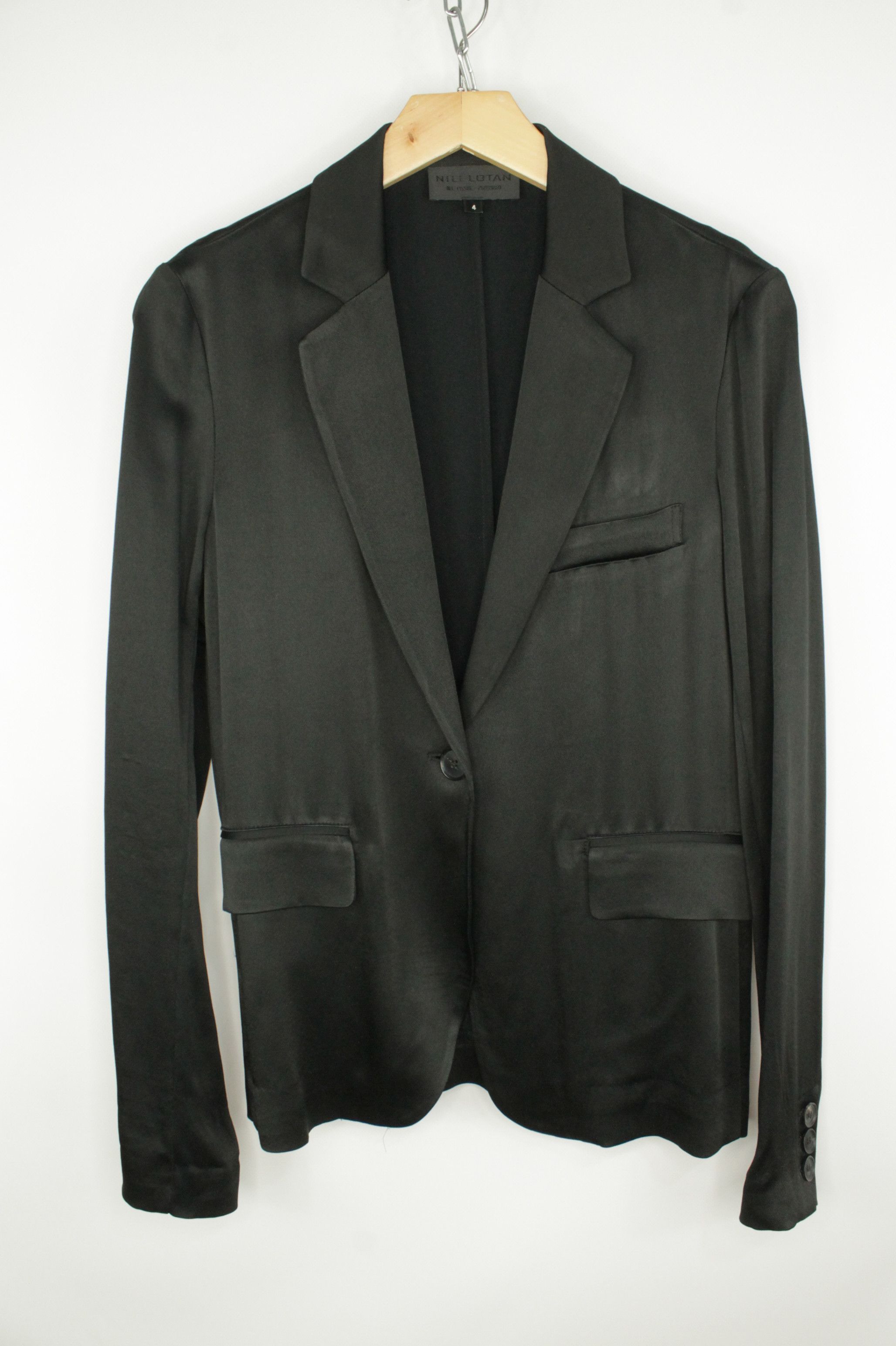 Nili Lotan NILI LOTAN Sophia Satin Blazer Jacket in Black Size S / US 4 / IT 40 - 1 Thumbnail