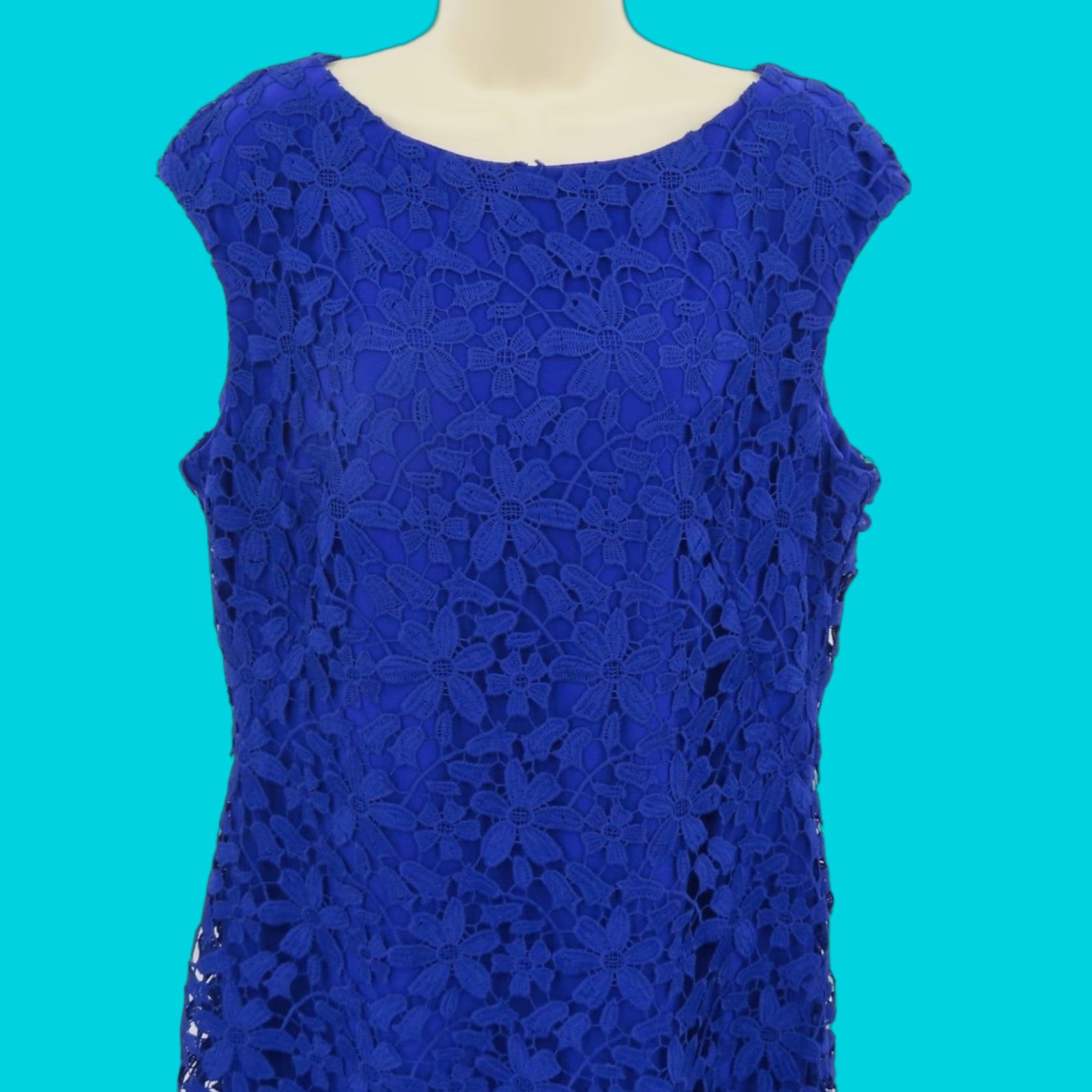 Ralph Lauren Lauren Ralph Lauren Women Dress 16 Blue Crochet Floral Sheath Sleeveless Party/Cocktail Casual Size 16 Blue Floral Lace Knee Length Size XXL / US 16-18 / IT 52-54 - 1 Thumbnail