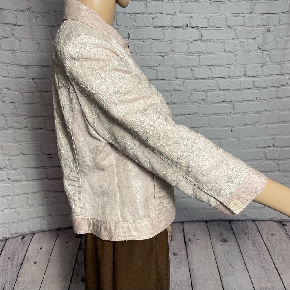 Chicos New Chico's Linen Foil Embroidered Jeans Pink Jacket Size 0 Size S / US 4 / IT 40 - 5 Thumbnail