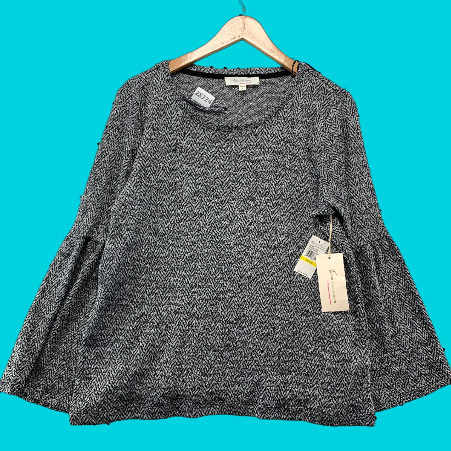 Vince Camuto VINTAGE Vince Camuto Gray Herringbone Blouse Long Sleeve Medium Bell Sleeve Womens Size M / US 6-8 / IT 42-44 - 1 Thumbnail
