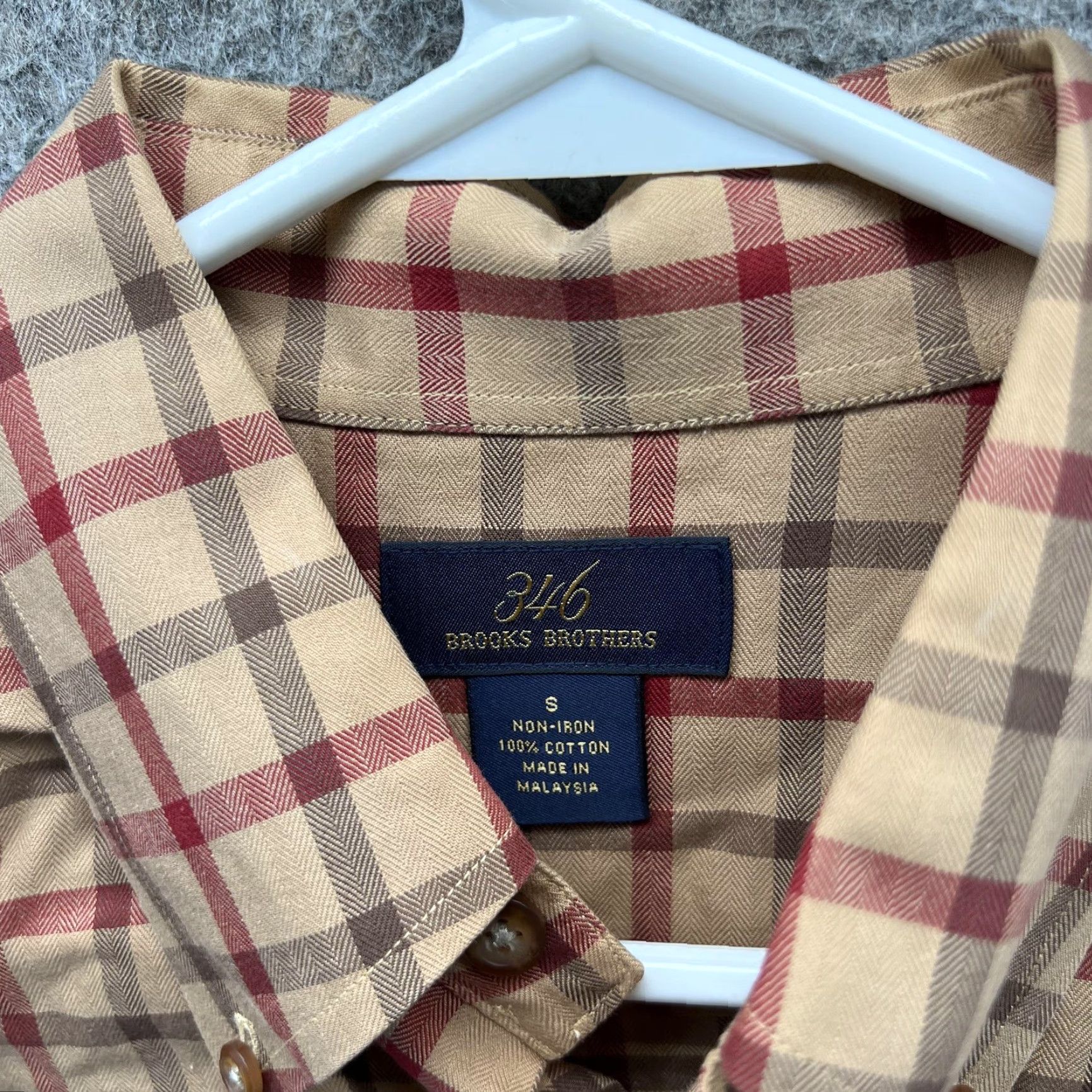 Brooks Brothers Brooks Brothers Dress Shirt Mens Small Beige Plaid Non Iron 346 Button-Down Short Sleeve? Size 36R - 5 Thumbnail
