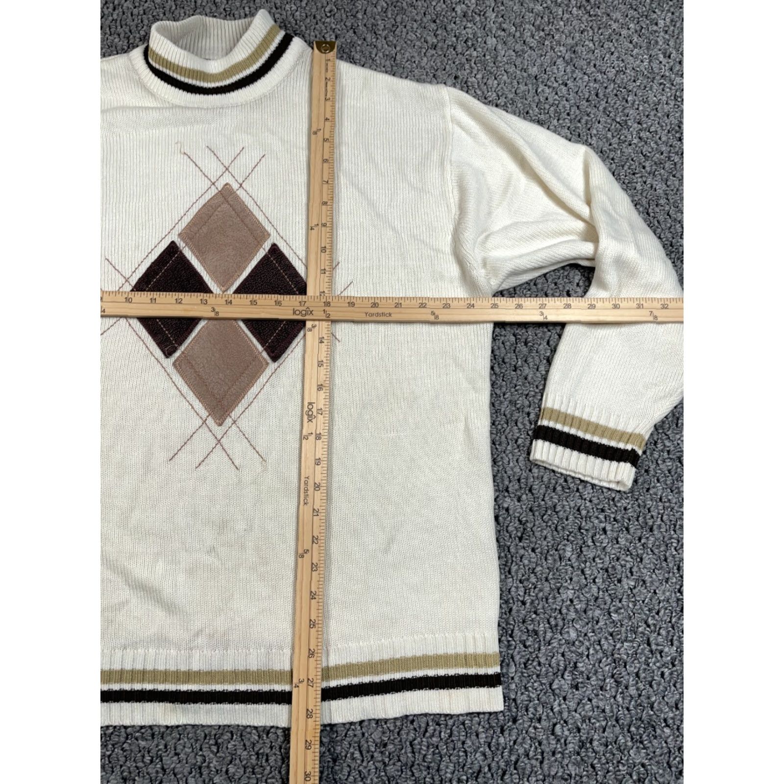 Vintage Preppy Argyle Pattern Mock Neck Sweater Adult XL Ivory Lightweight Acrylic Knit Mens Size US XL / EU 56 / 4 - 5 Thumbnail
