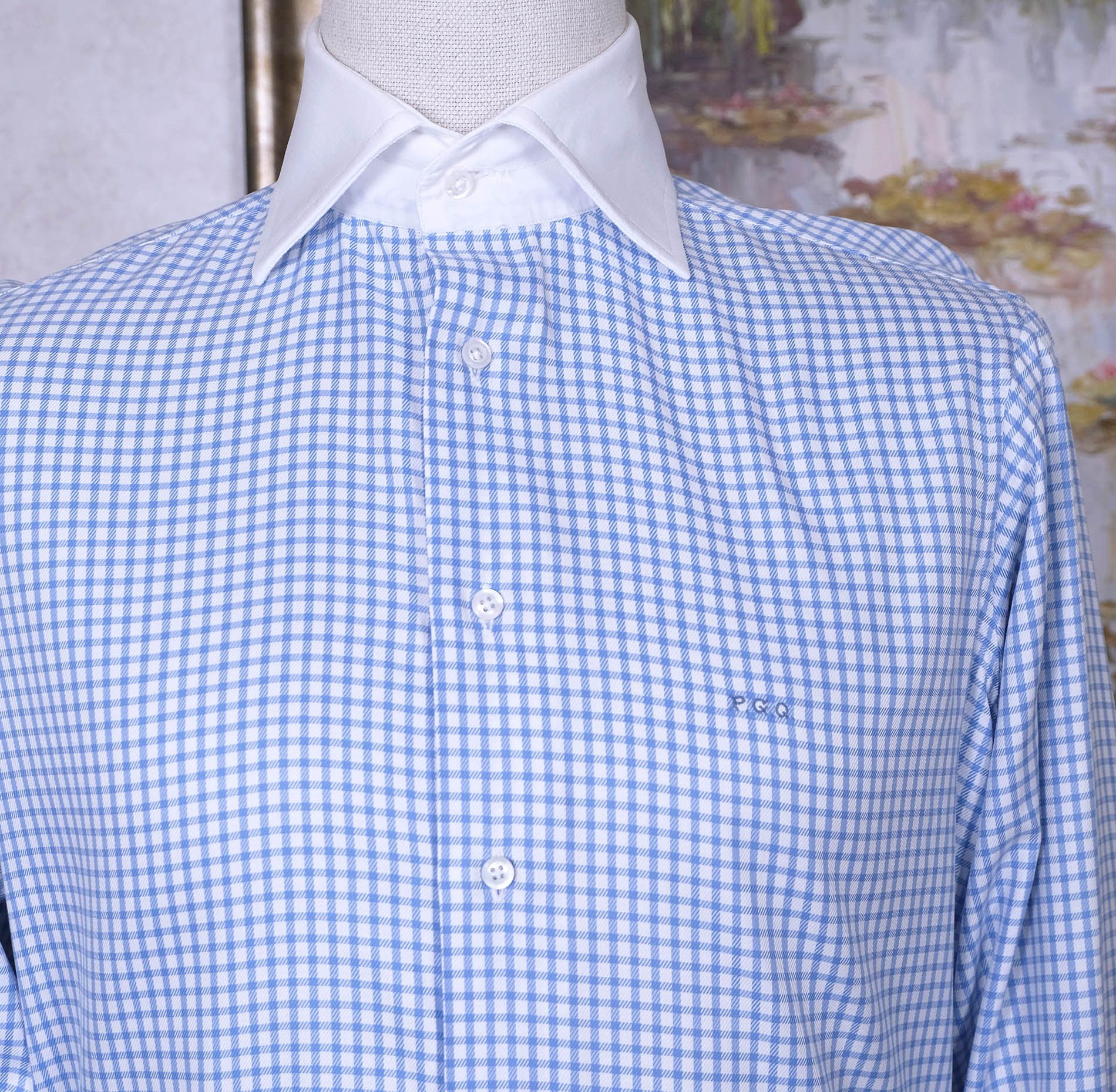 Savile Row Dege & Skinner, blue bespoke collar shirt, size 15.5 Size US M / EU 48-50 / 2 - 2 Thumbnail