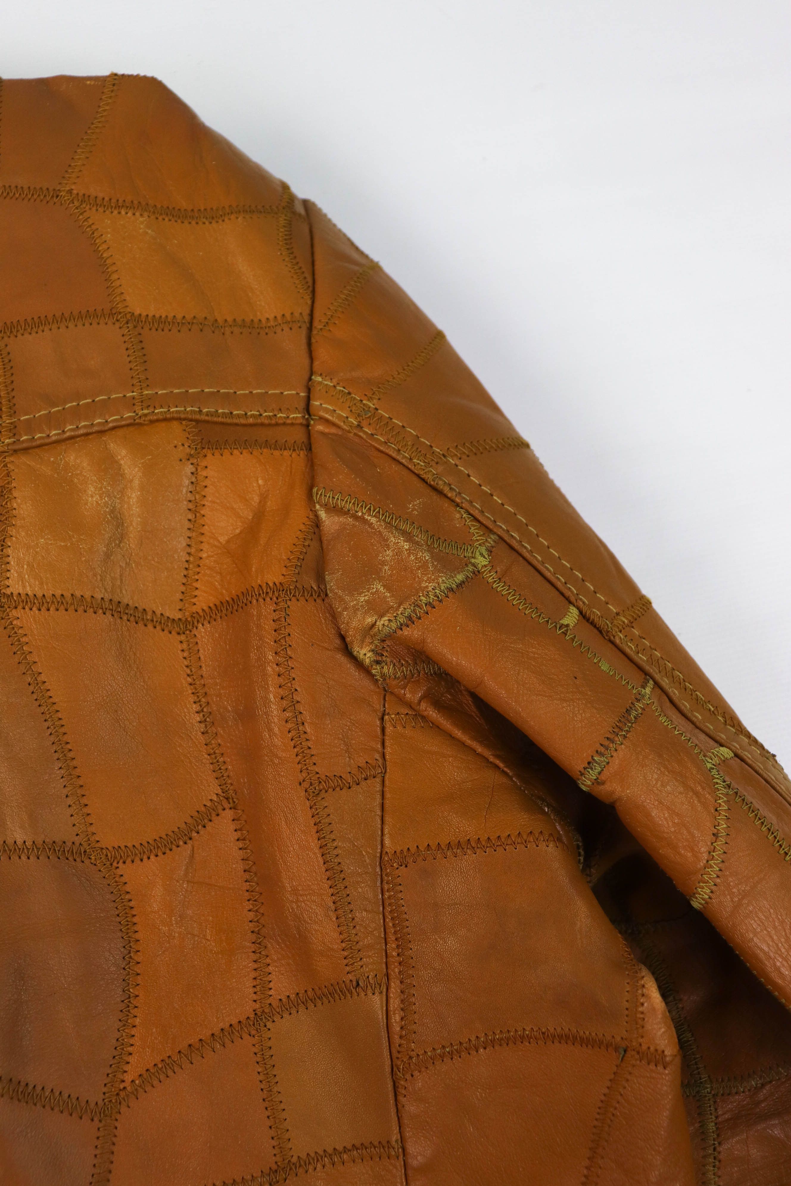 Vintage 70-80s Vintage Korean Caramel Tan Patchwork Leather Jacket Size US L / EU 52-54 / 3 - 13 Thumbnail